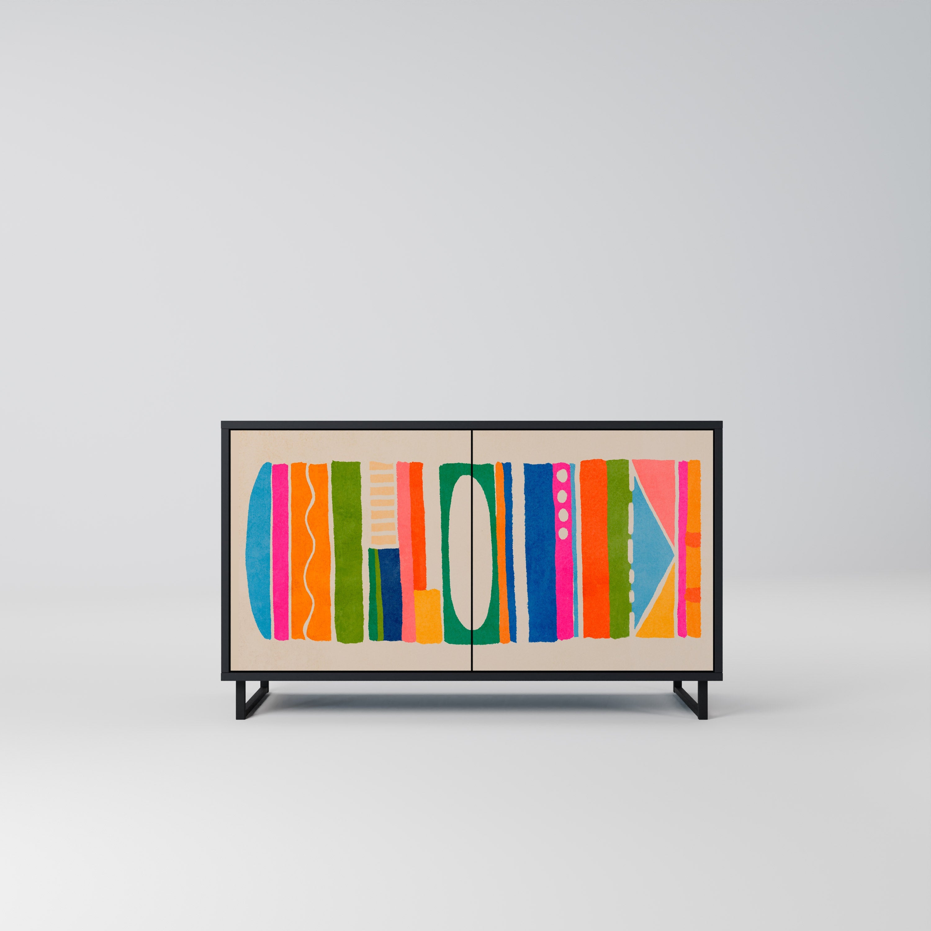 GEOMETRIC SHINE Aparador de 2 Portas em Acabamento Preto