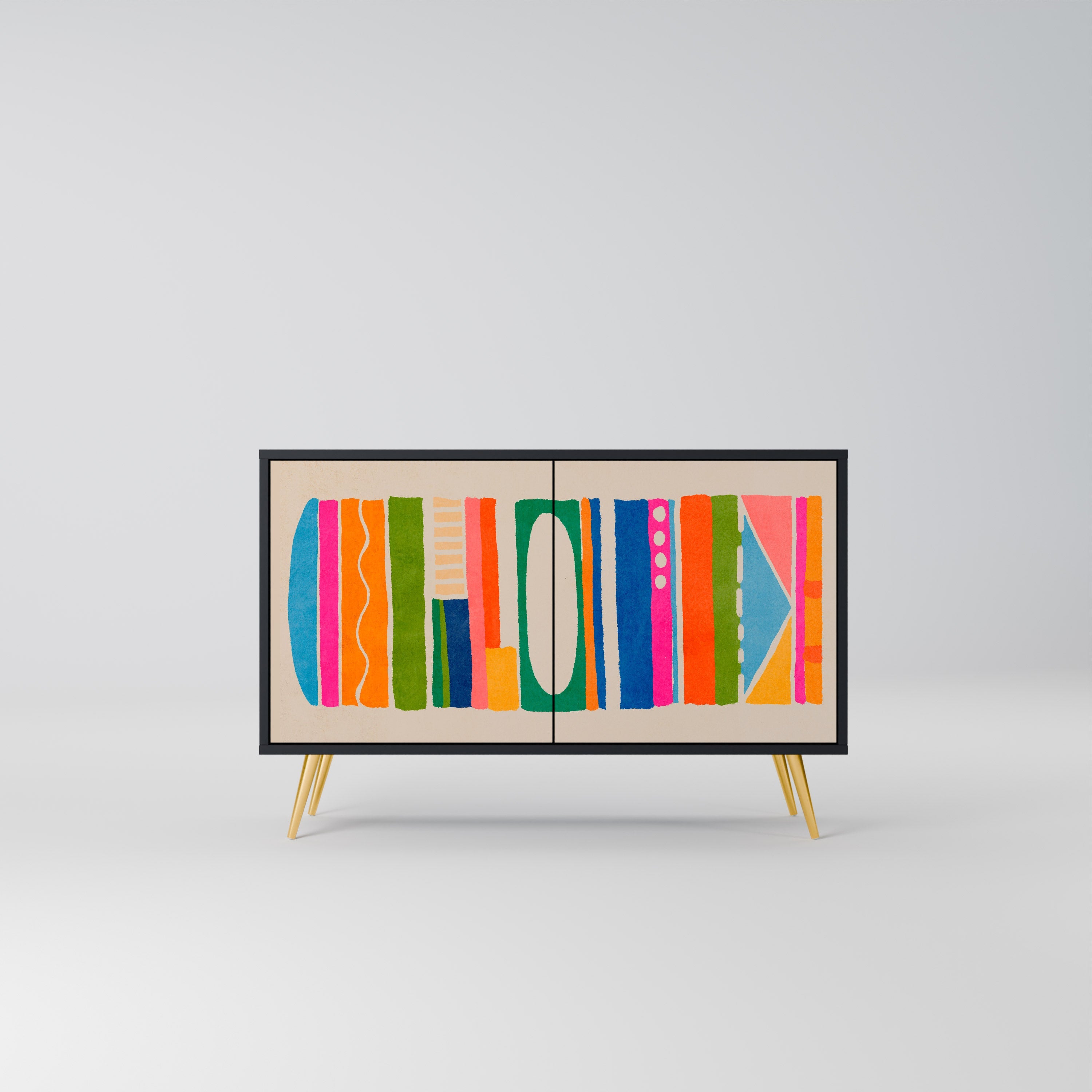 GEOMETRIC SHINE Aparador de 2 Portas em Acabamento Preto