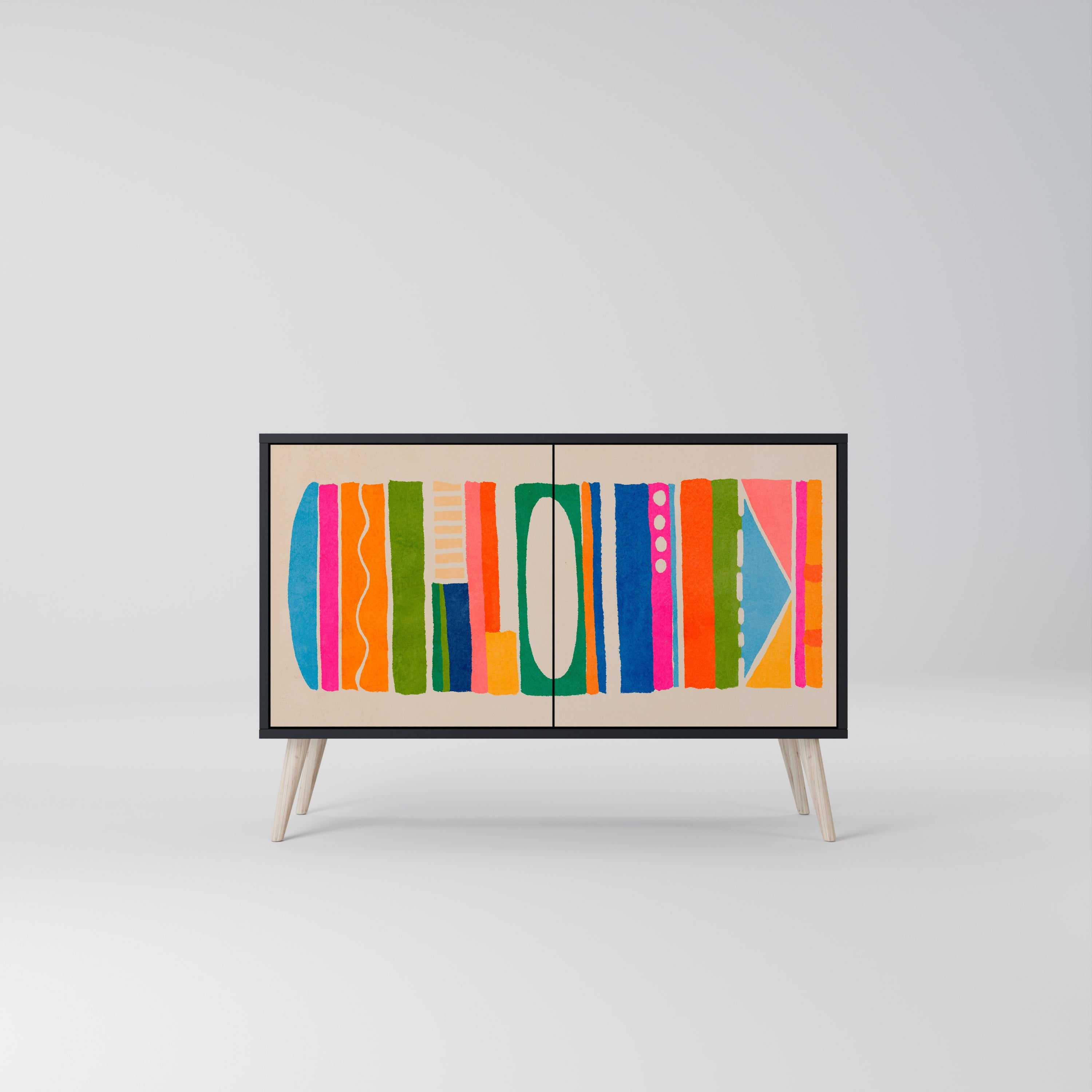 GEOMETRIC SHINE Aparador de 2 Portas em Acabamento Preto