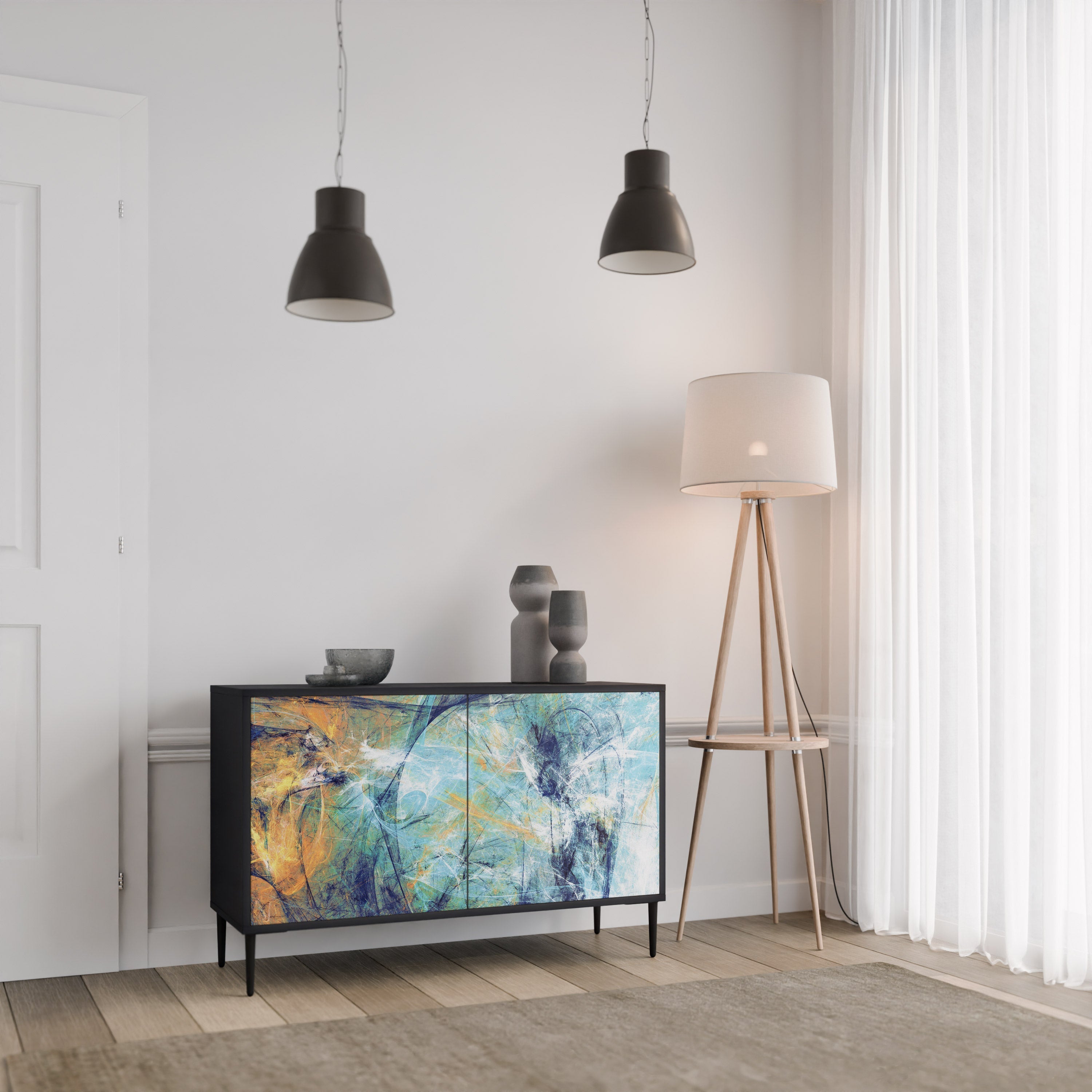 ABSTRACT THOUGHTS Aparador de 2 Portas em Acabamento Preto