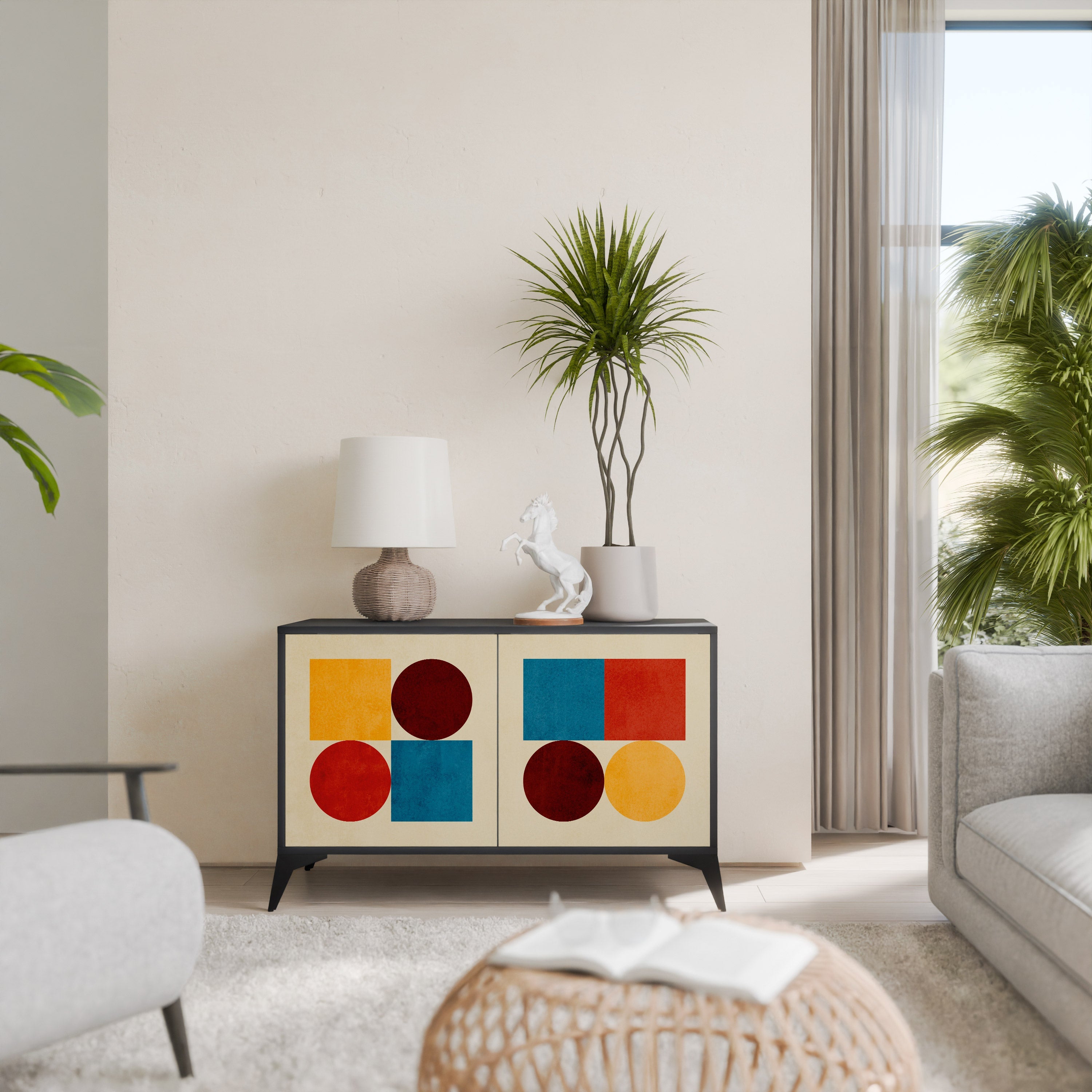 GEOMETRIC PUZZLE Aparador de 2 Portas em Acabamento Preto