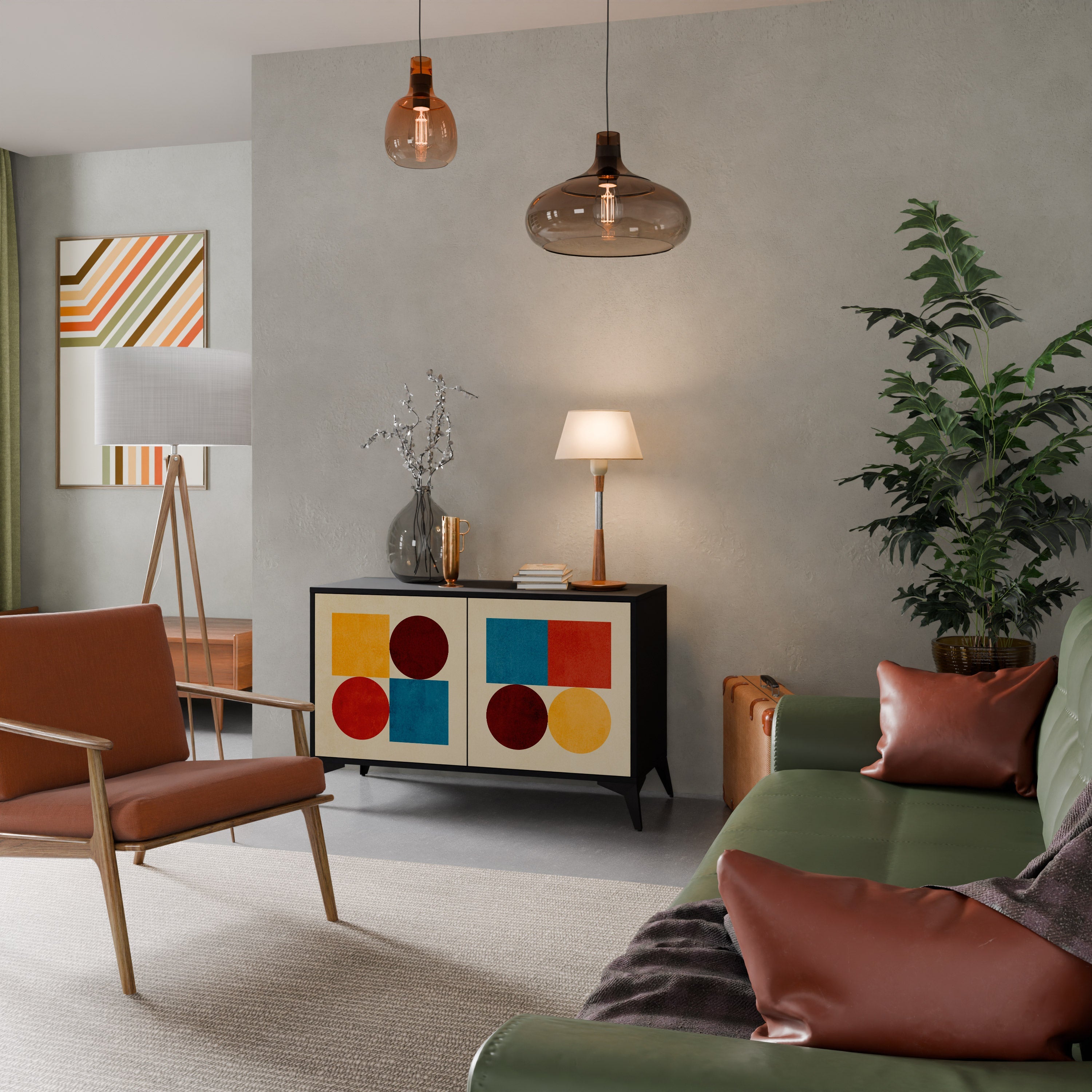 GEOMETRIC PUZZLE Aparador de 2 Portas em Acabamento Preto