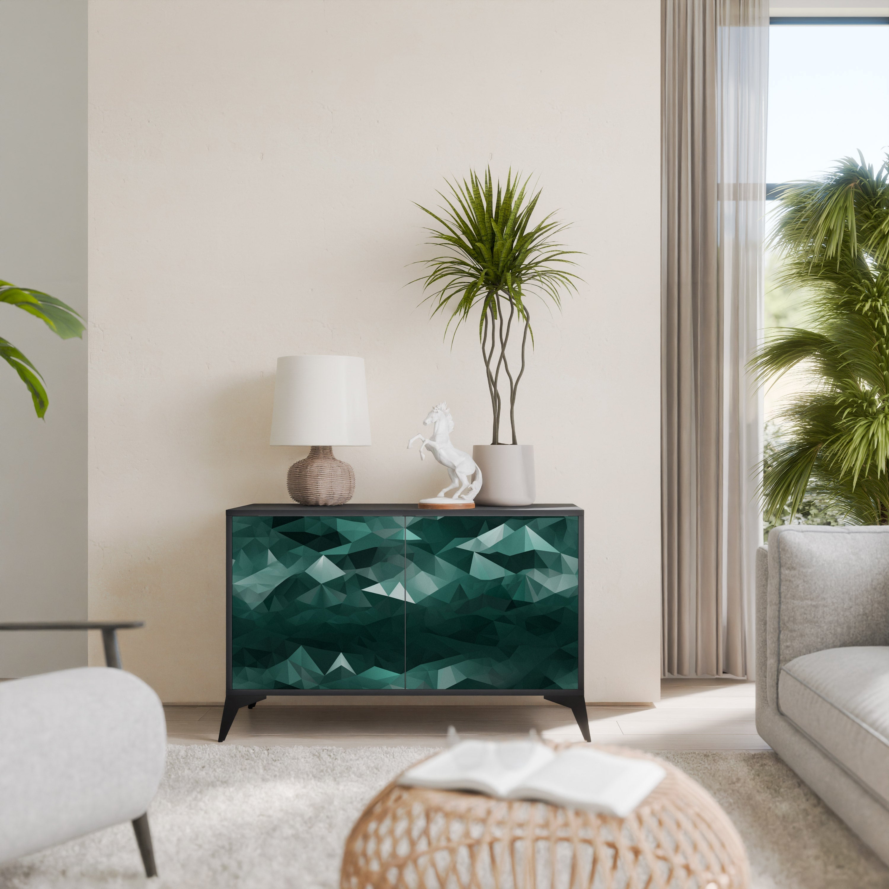 POLYGONAL FLOATING Aparador de 2 Portas em Acabamento Preto