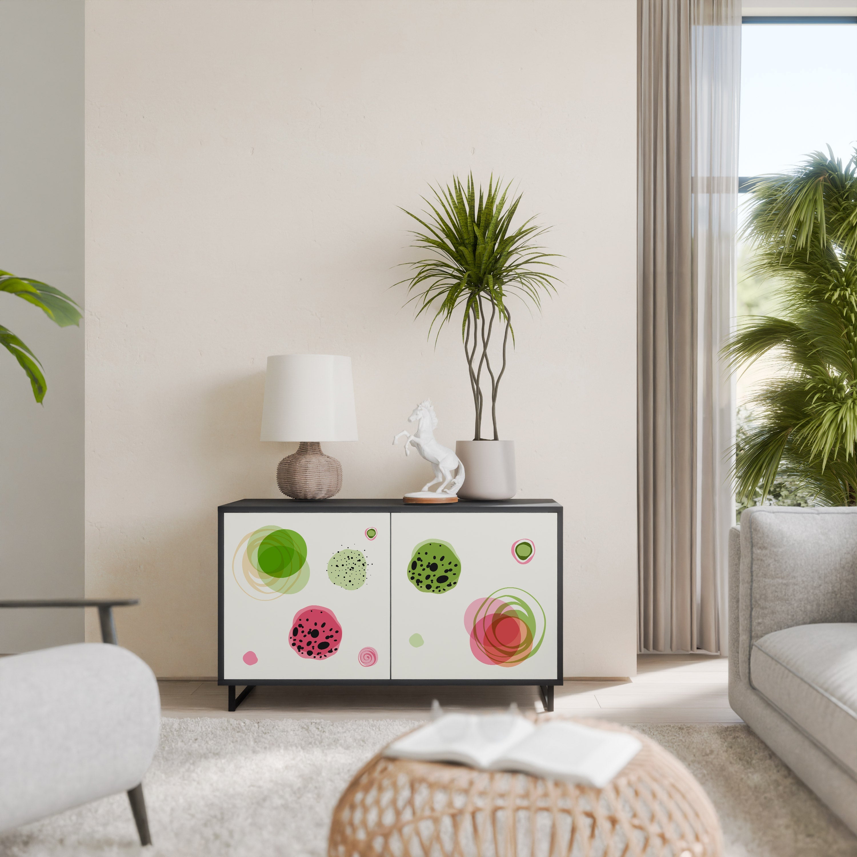 COLORFUL COSMOS Aparador de 2 Portas em Acabamento Preto