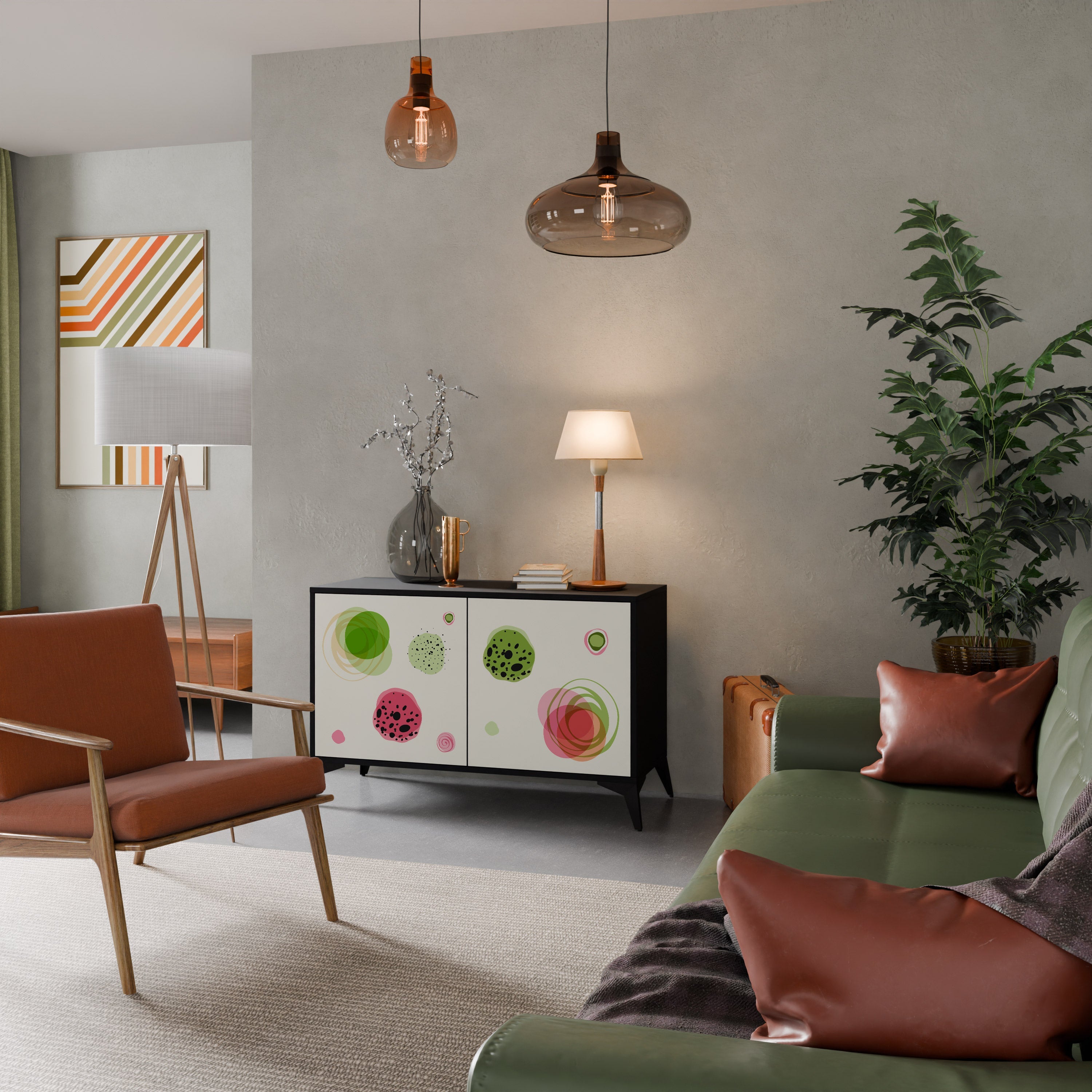 COLORFUL COSMOS Aparador de 2 Portas em Acabamento Preto