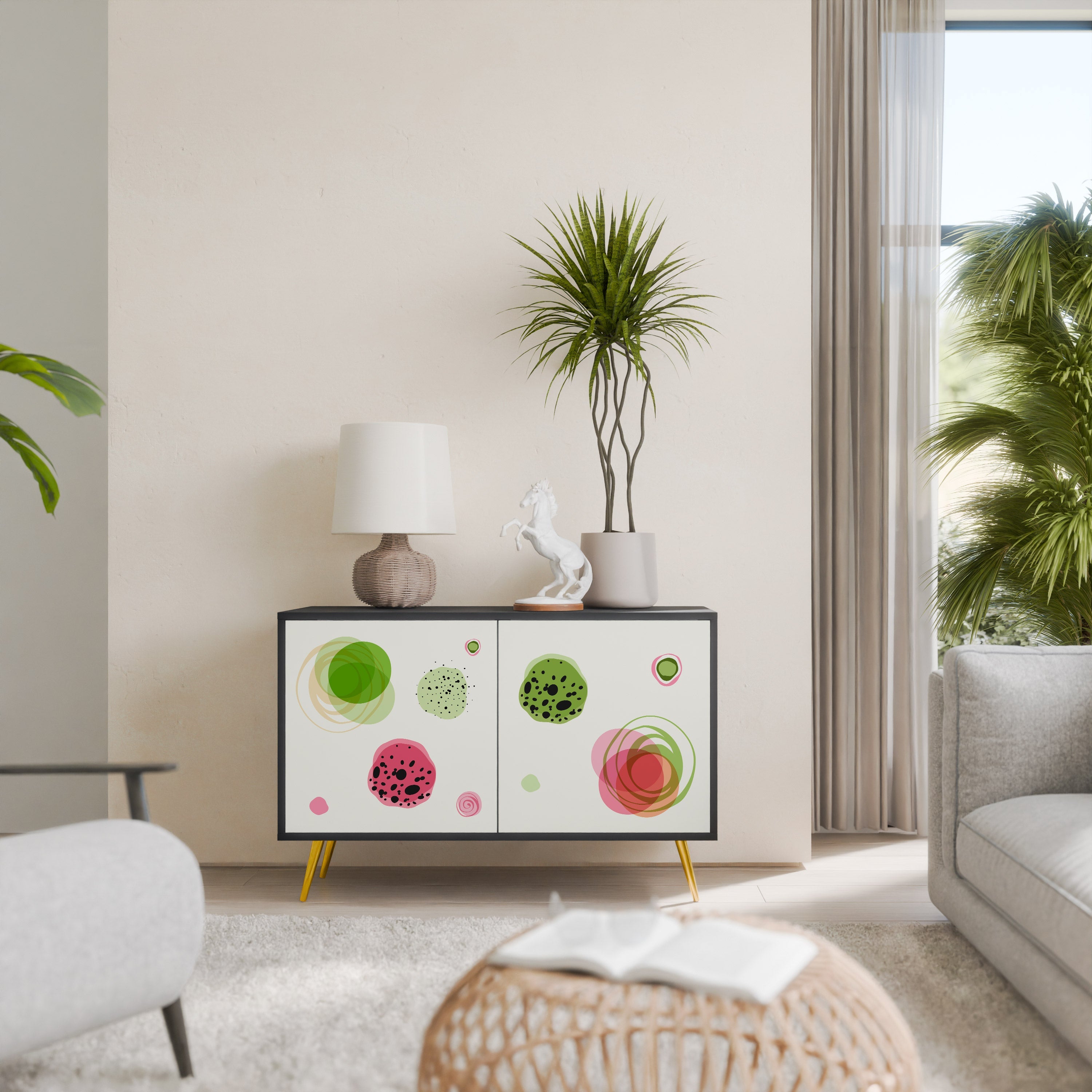 COLORFUL COSMOS Aparador de 2 Portas em Acabamento Preto