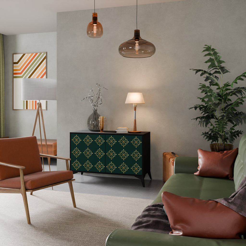 ROYAL MEDALLION Aparador de 2 Portas em Acabamento Preto