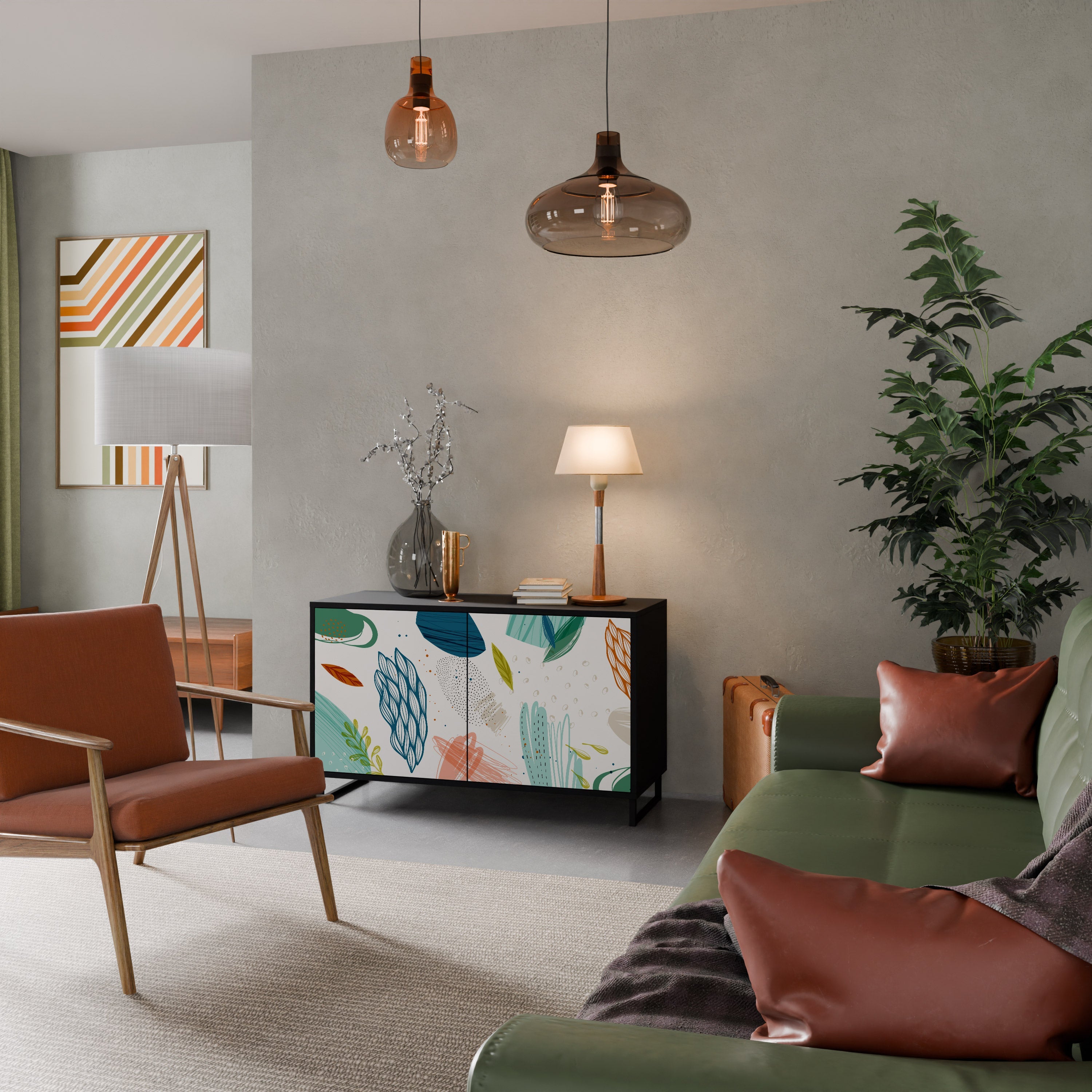 BOTANICAL HURRICANE Aparador de 2 Portas em Acabamento Preto