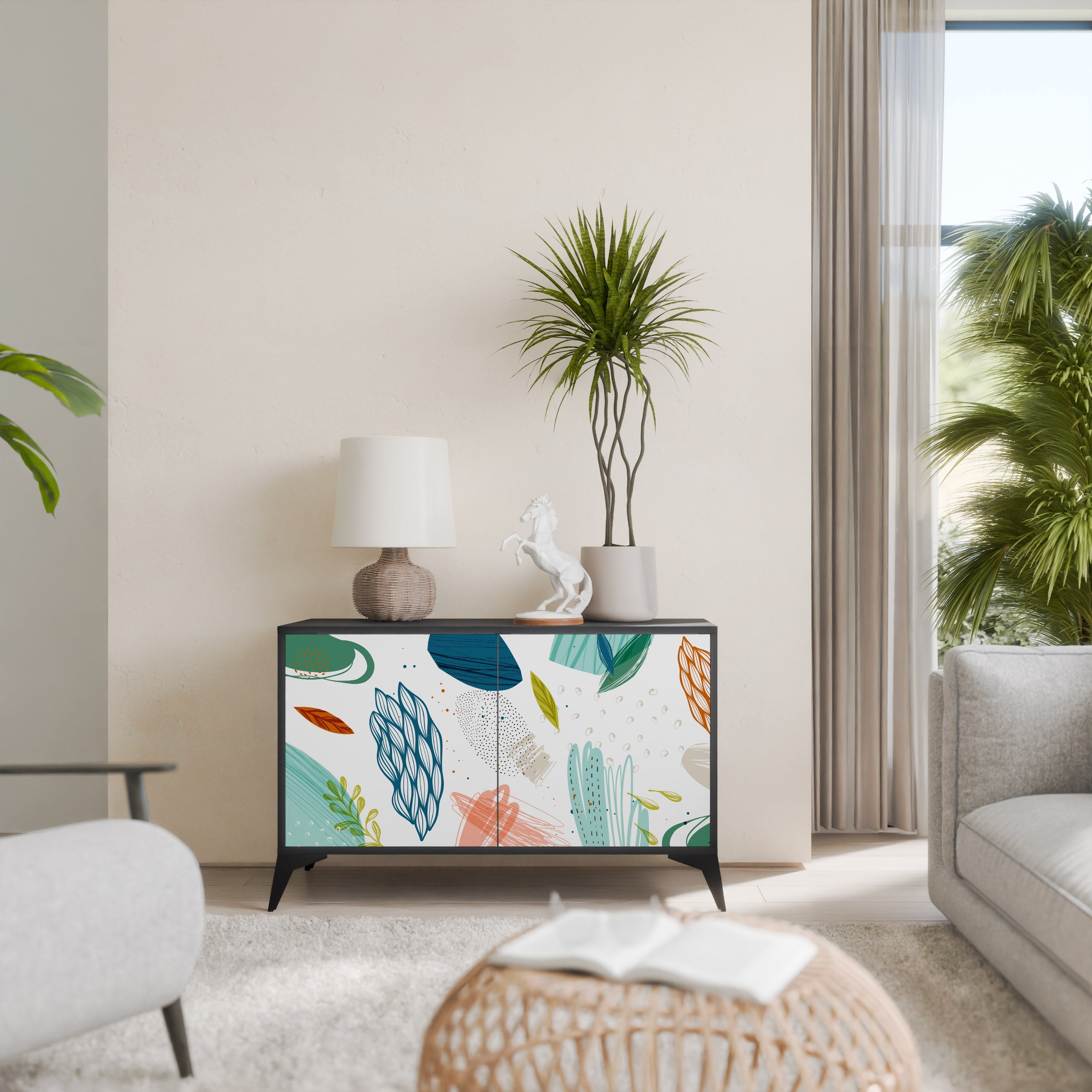 BOTANICAL HURRICANE Aparador de 2 Portas em Acabamento Preto
