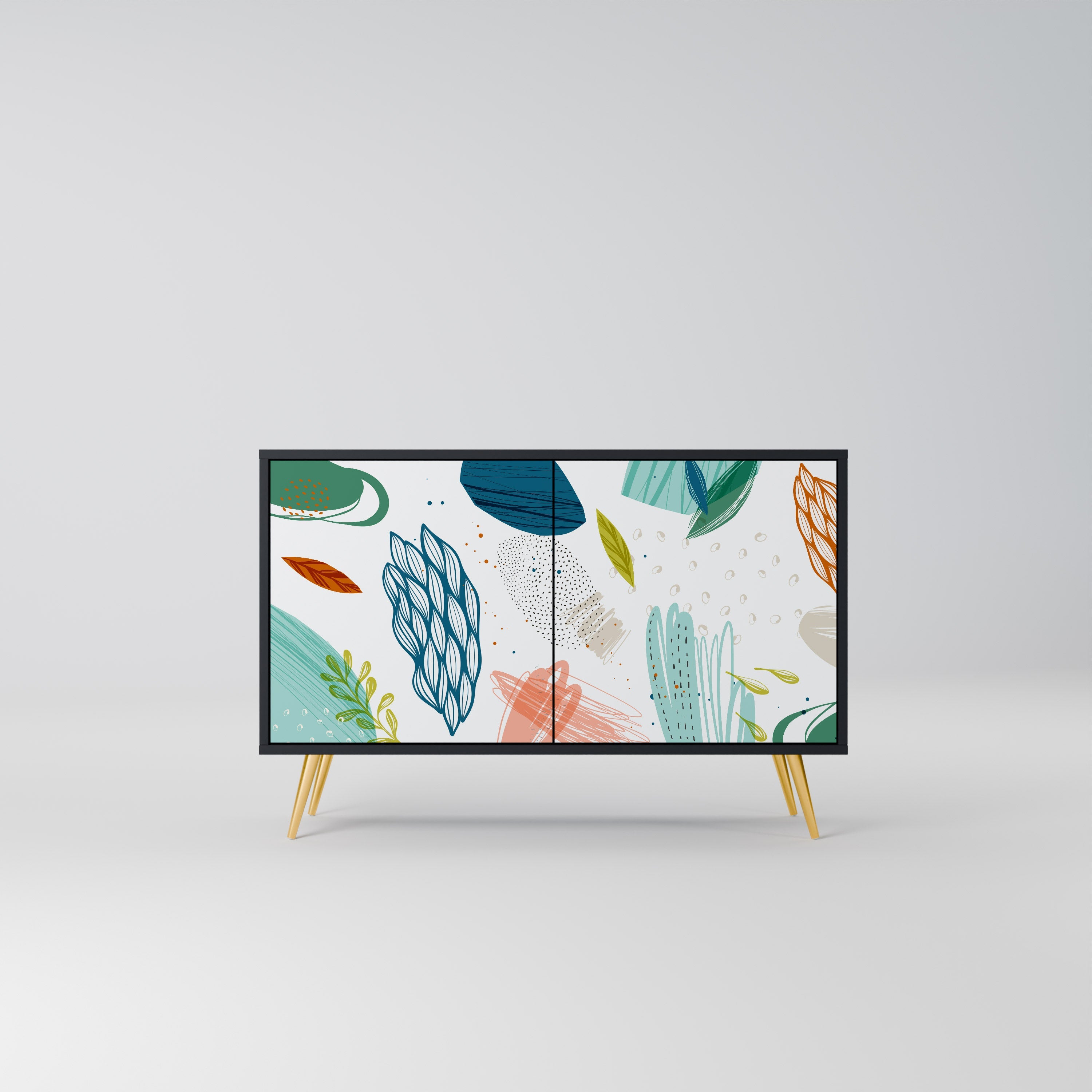 BOTANICAL HURRICANE Aparador de 2 Portas em Acabamento Preto