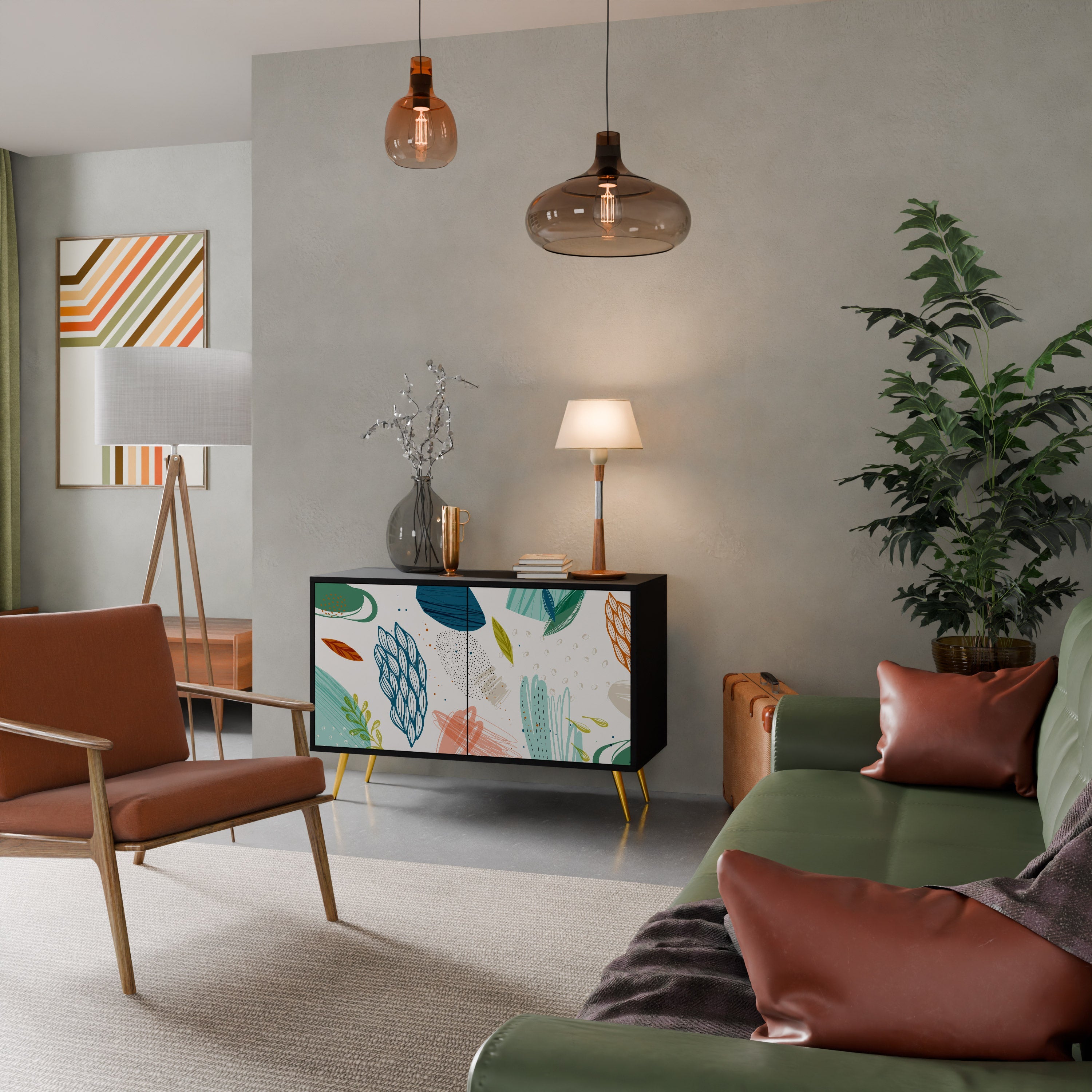 BOTANICAL HURRICANE Aparador de 2 Portas em Acabamento Preto