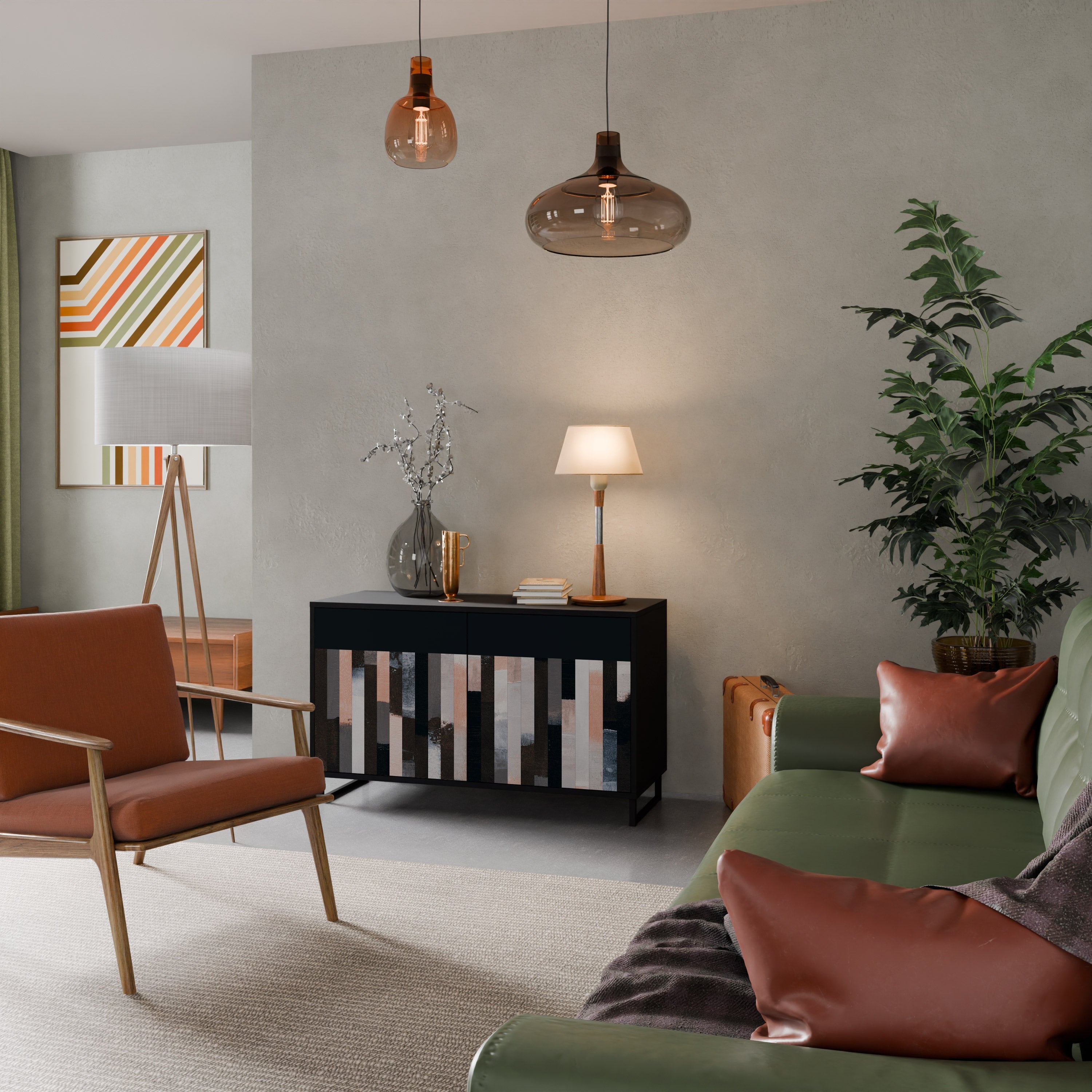 COLLAGE OF RECTANGLES 2-Door Sideboard in Black Finish