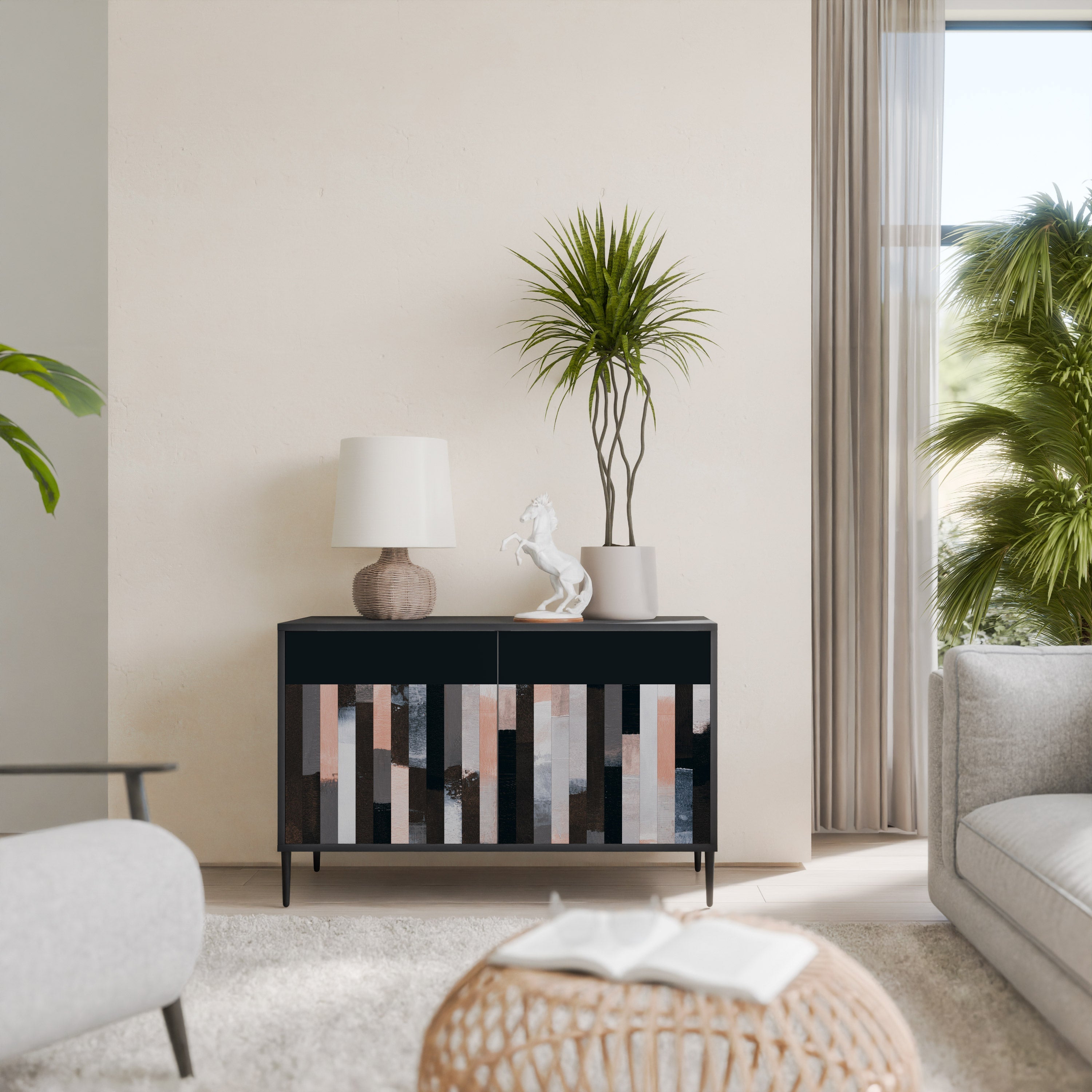 COLLAGE OF RECTANGLES Aparador de 2 Portas em Acabamento Preto