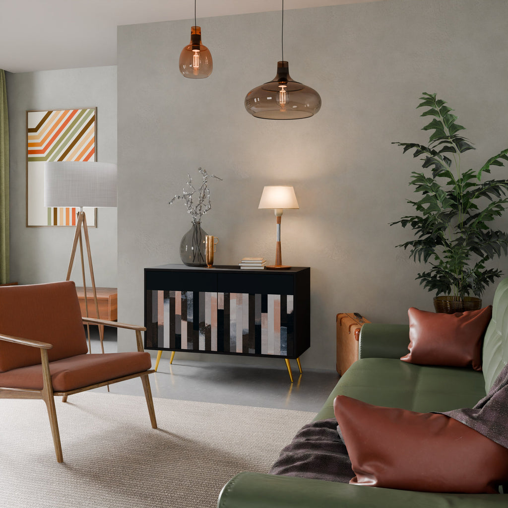 COLLAGE OF RECTANGLES 2-Door Sideboard in Black Finish