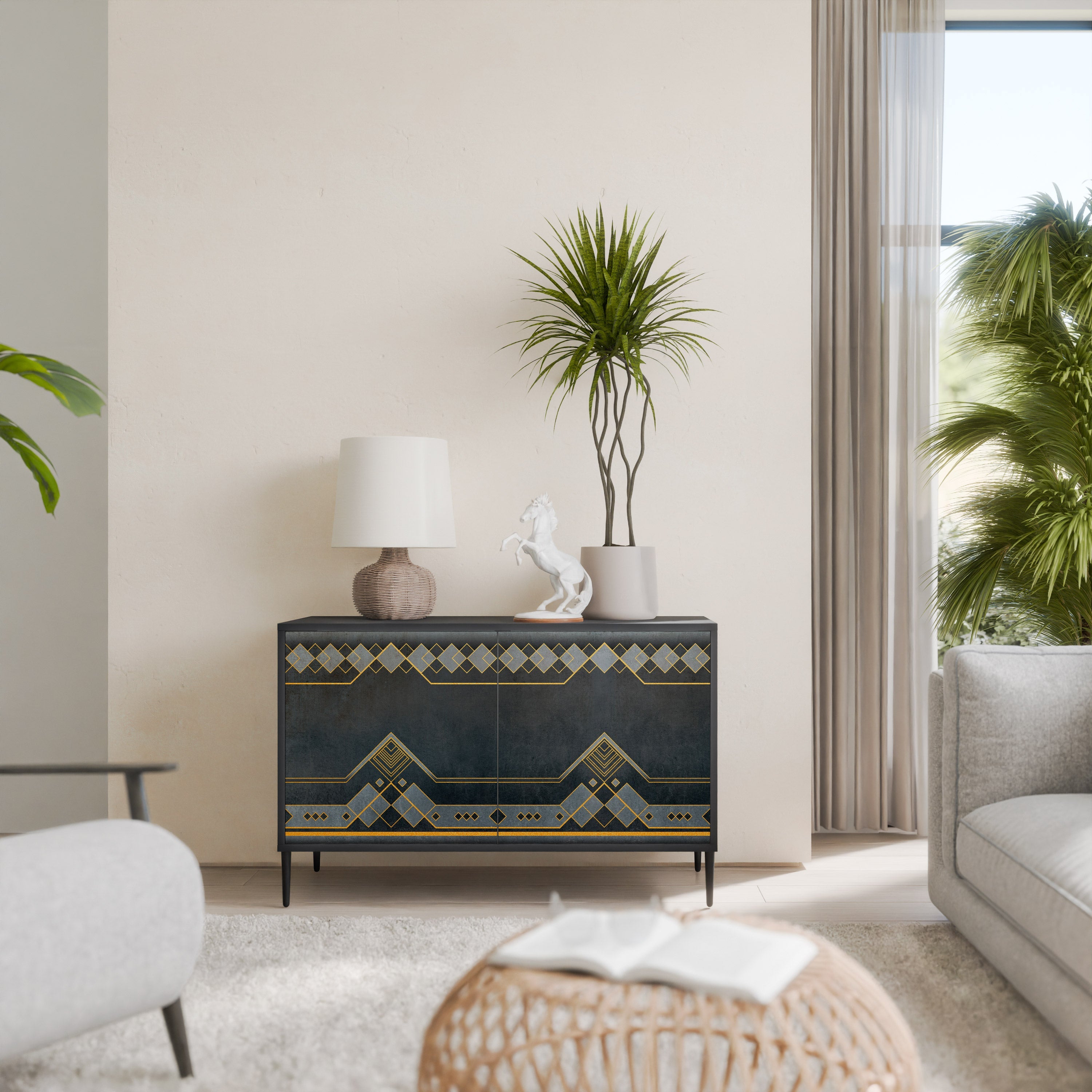 ROYAL ORDINARINESS Aparador de 2 Portas em Acabamento Preto