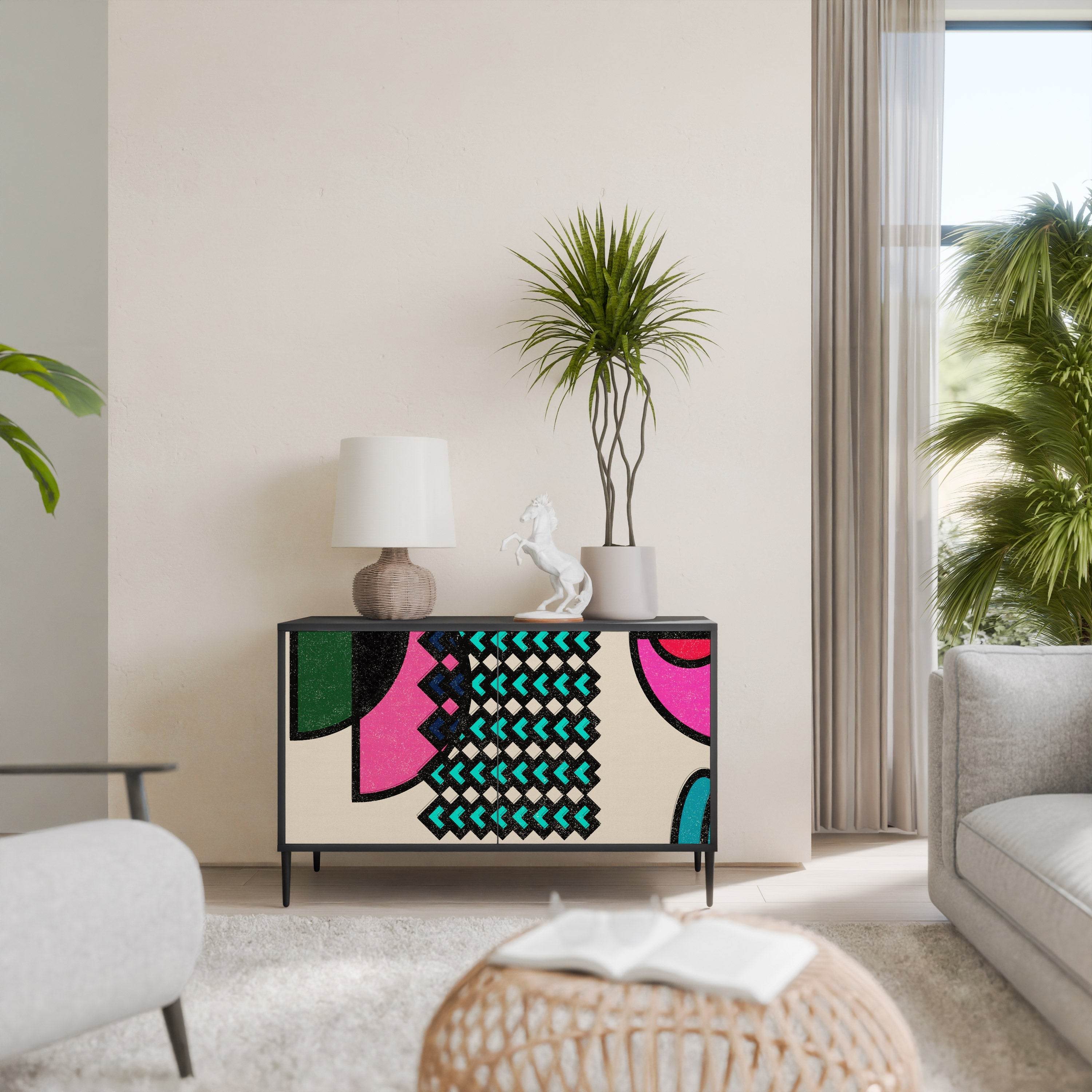 GEOMETRIC RHAPSODY Aparador de 2 Portas em Acabamento Preto