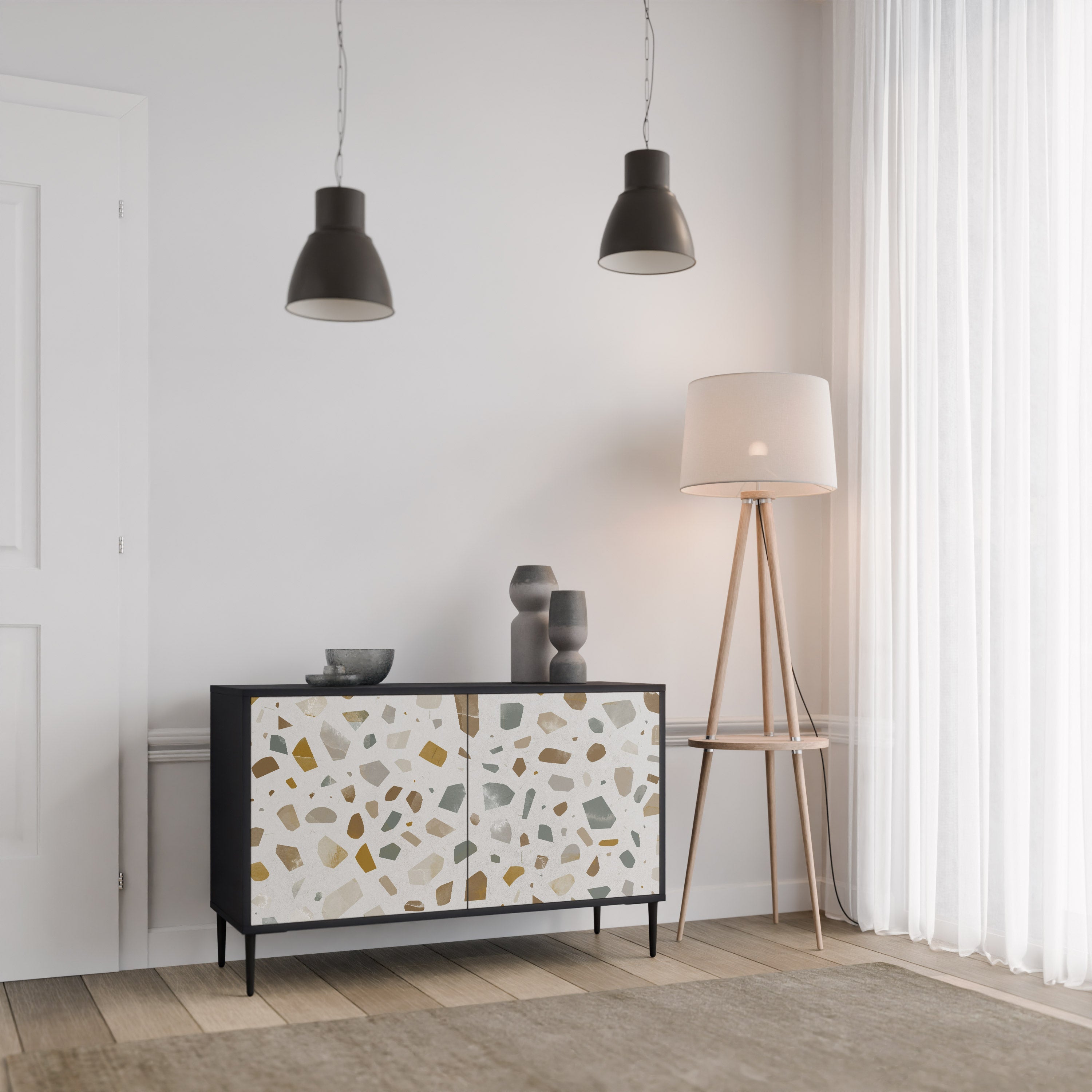 PIECES OF TOMORROW Aparador de 2 Portas em Acabamento Preto