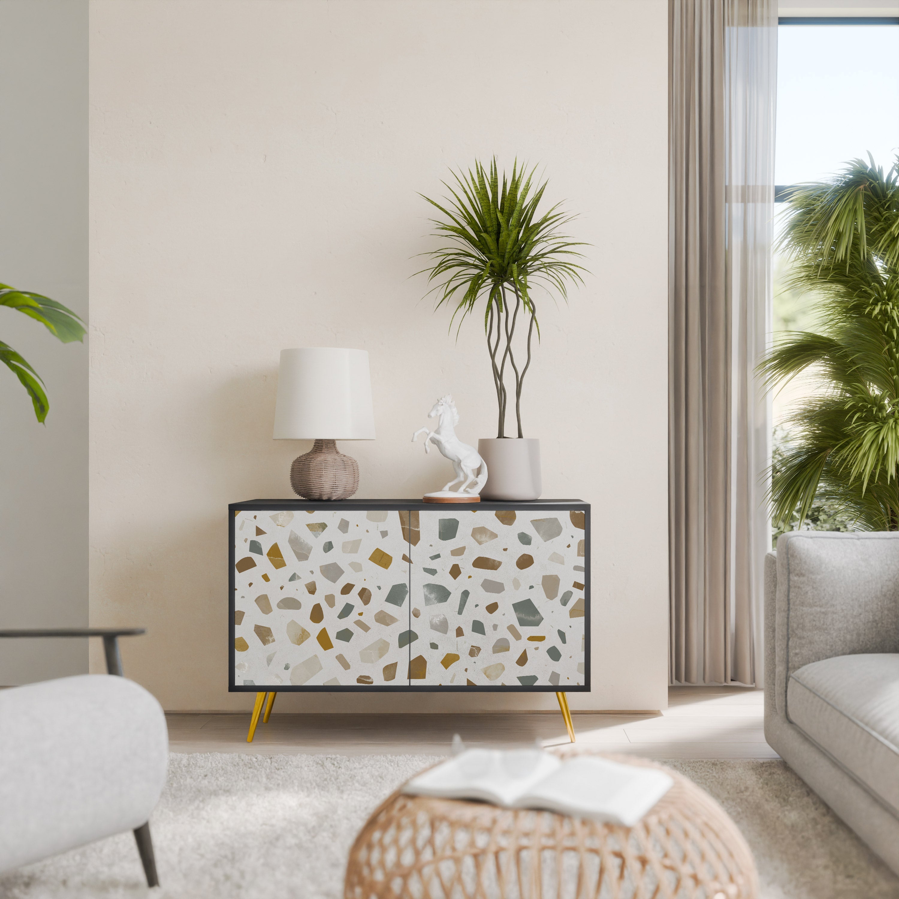 PIECES OF TOMORROW Aparador de 2 Portas em Acabamento Preto