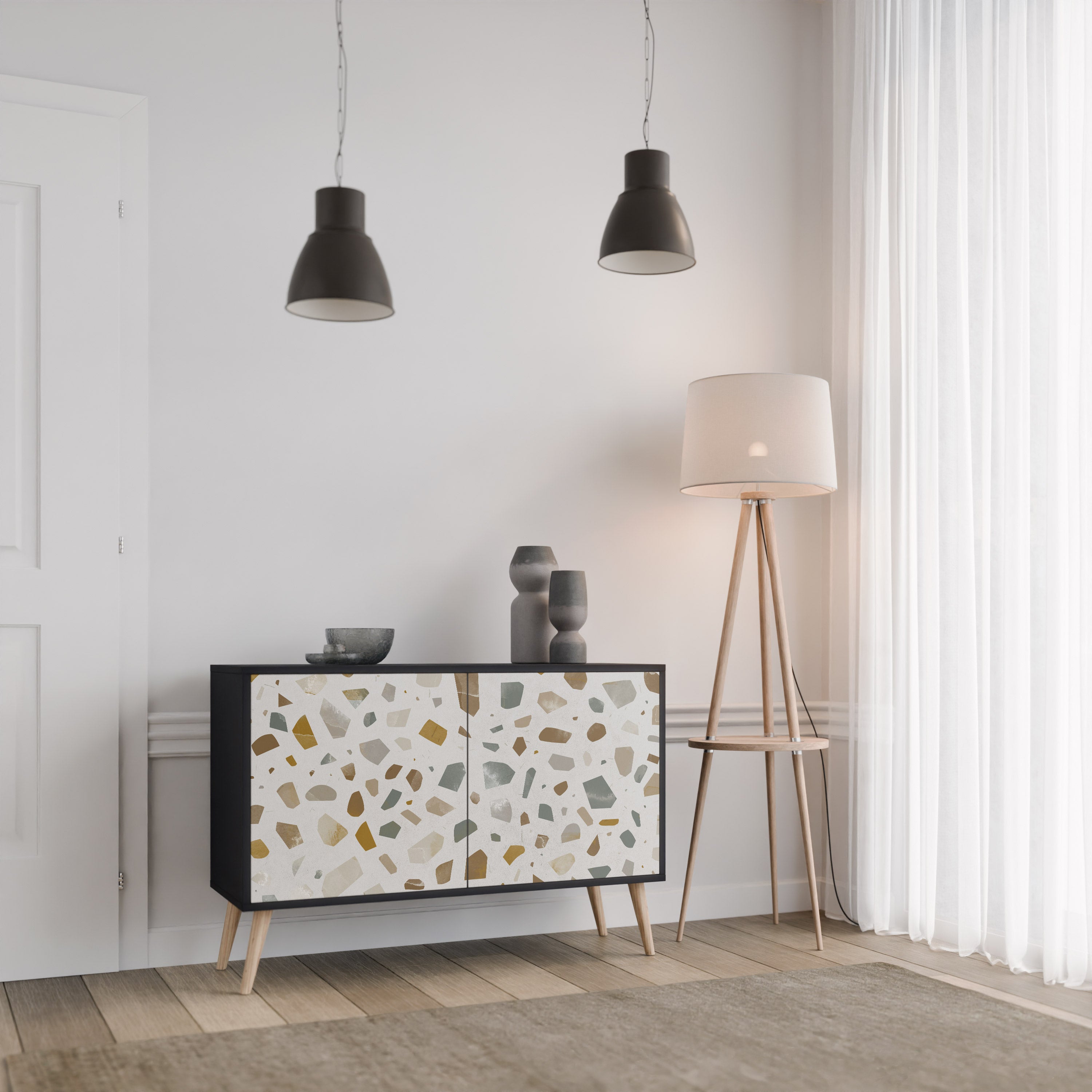 PIECES OF TOMORROW Aparador de 2 Portas em Acabamento Preto