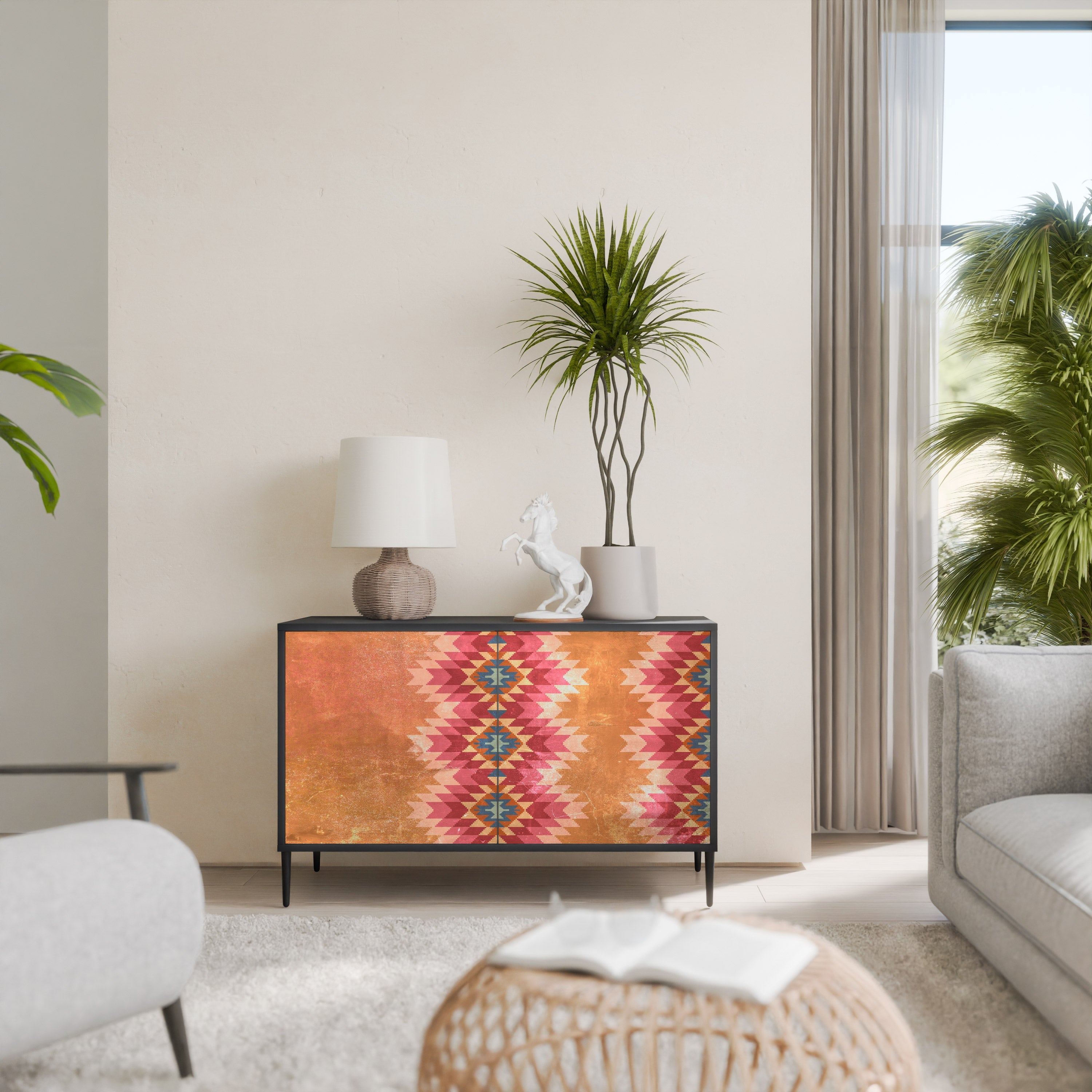 INDIAN FOLK Aparador de 2 Portas em Acabamento Preto