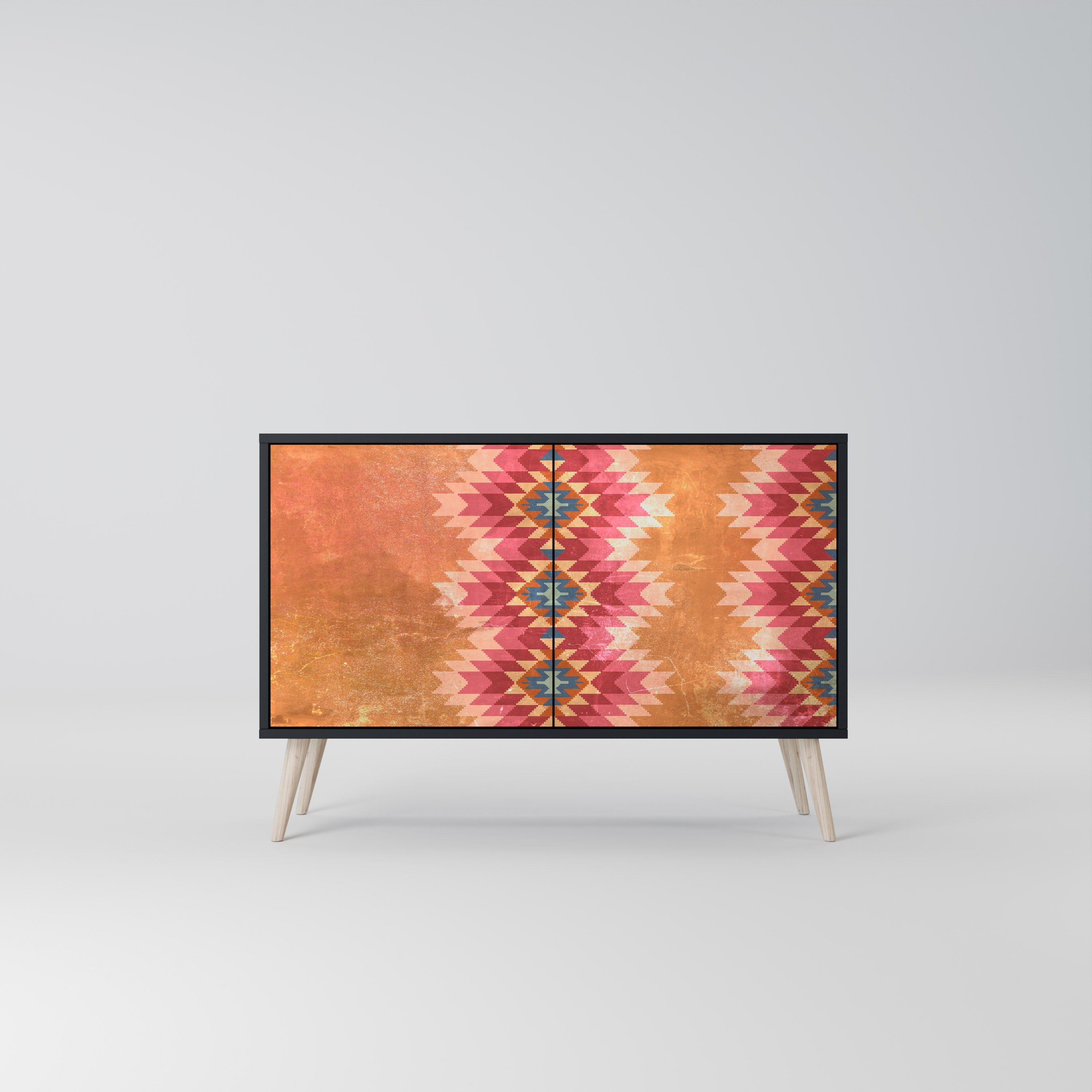 INDIAN FOLK Aparador de 2 Portas em Acabamento Preto