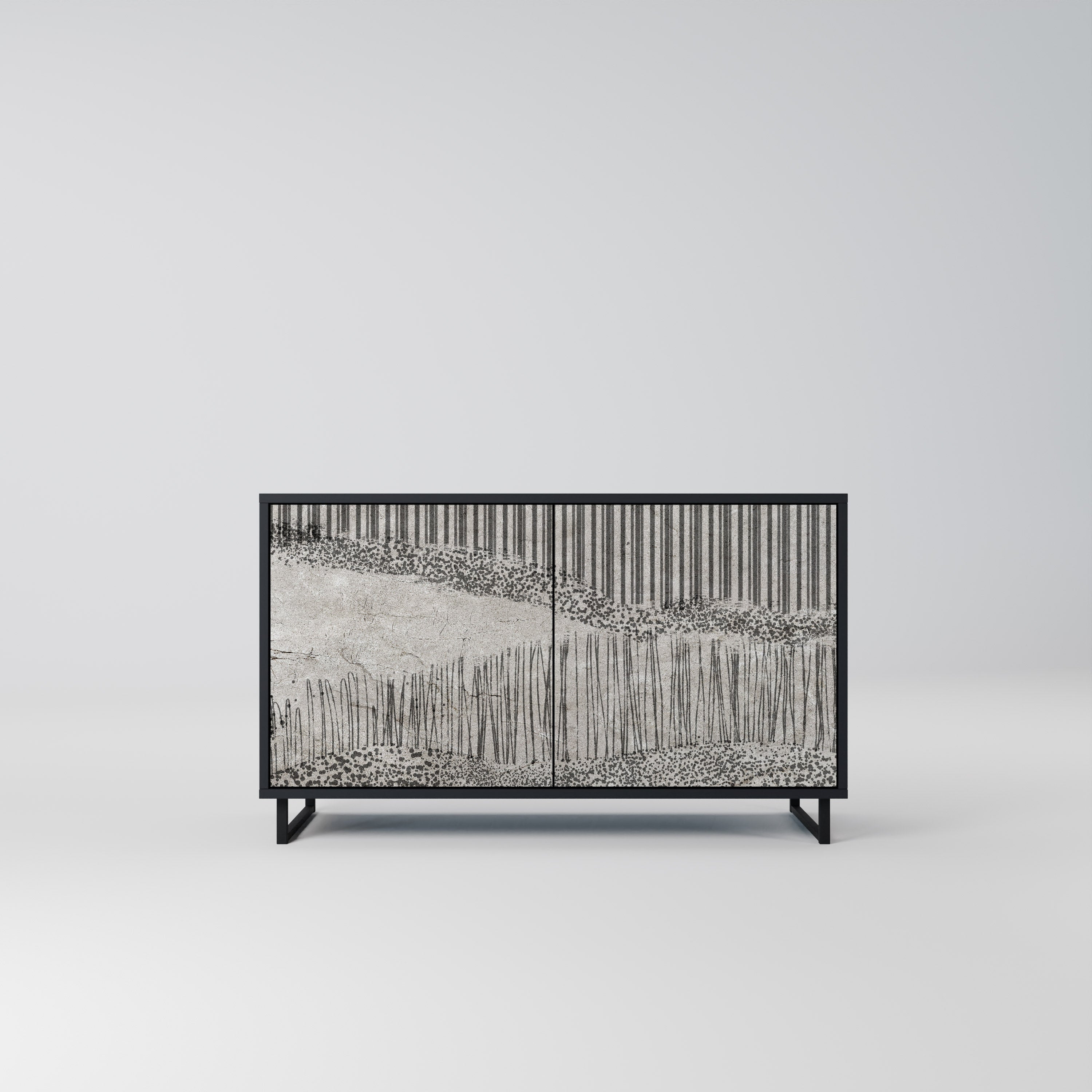 GRAIN LINES Aparador de 2 Portas em Acabamento Preto