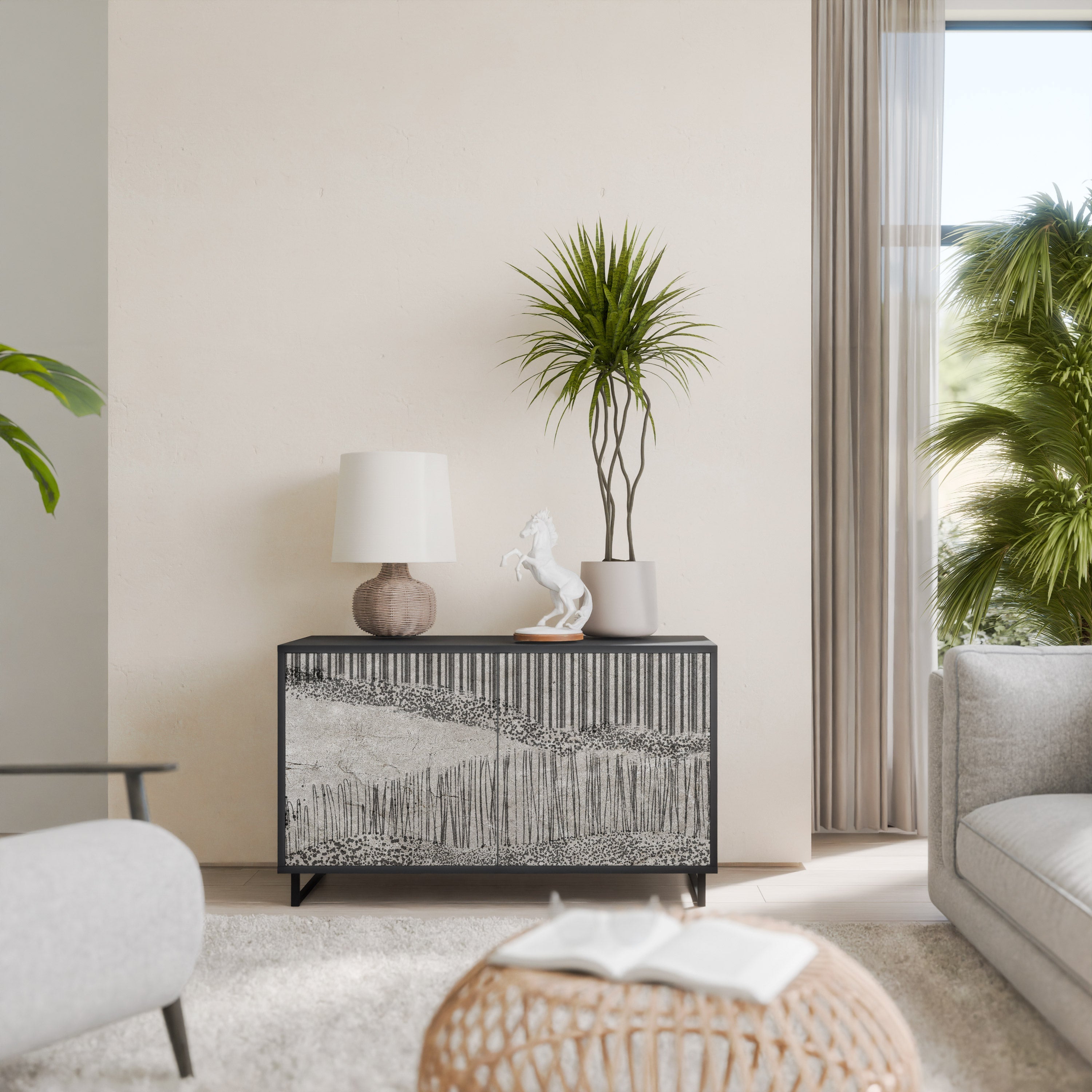 GRAIN LINES Aparador de 2 Portas em Acabamento Preto