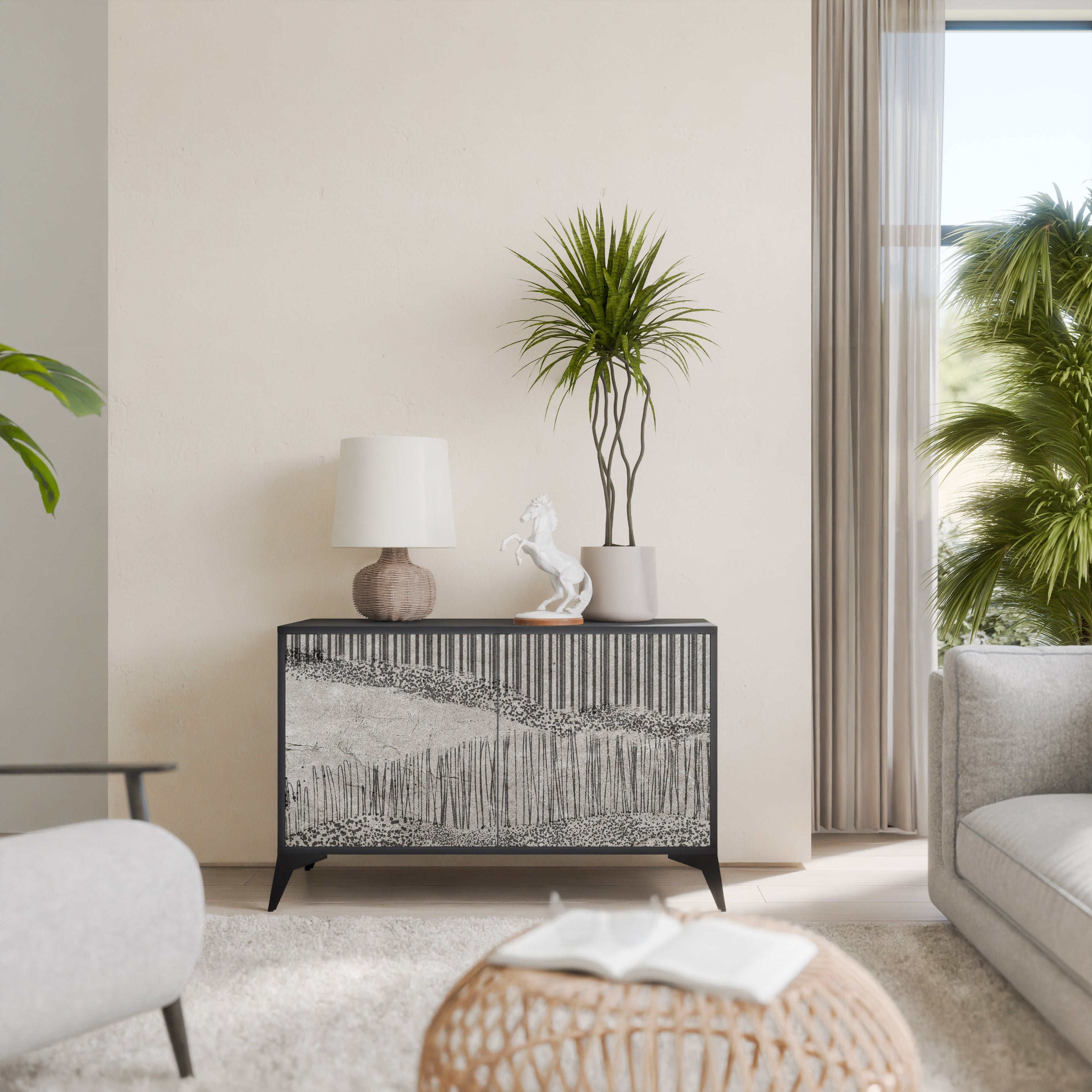 GRAIN LINES Aparador de 2 Portas em Acabamento Preto