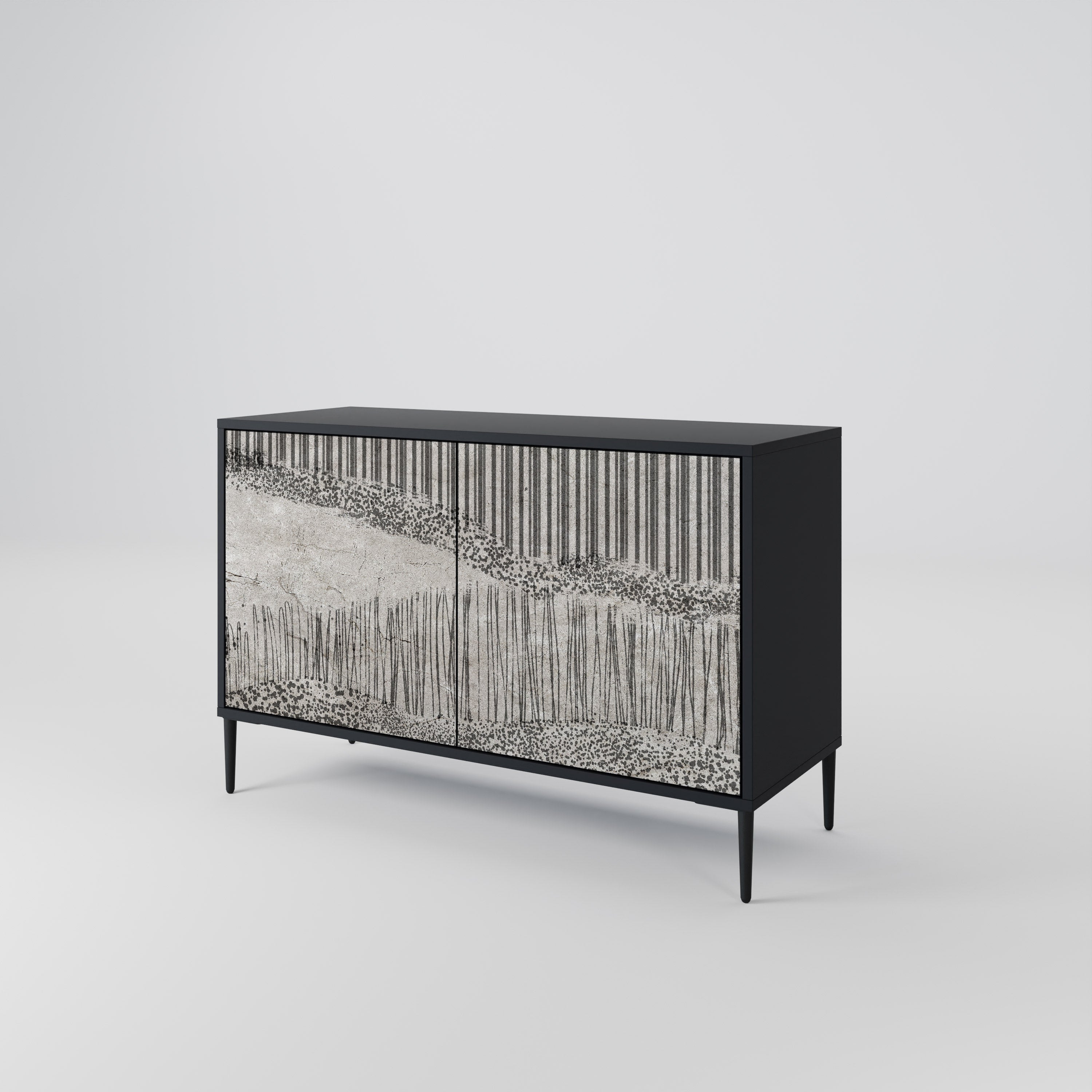 GRAIN LINES Aparador de 2 Portas em Acabamento Preto