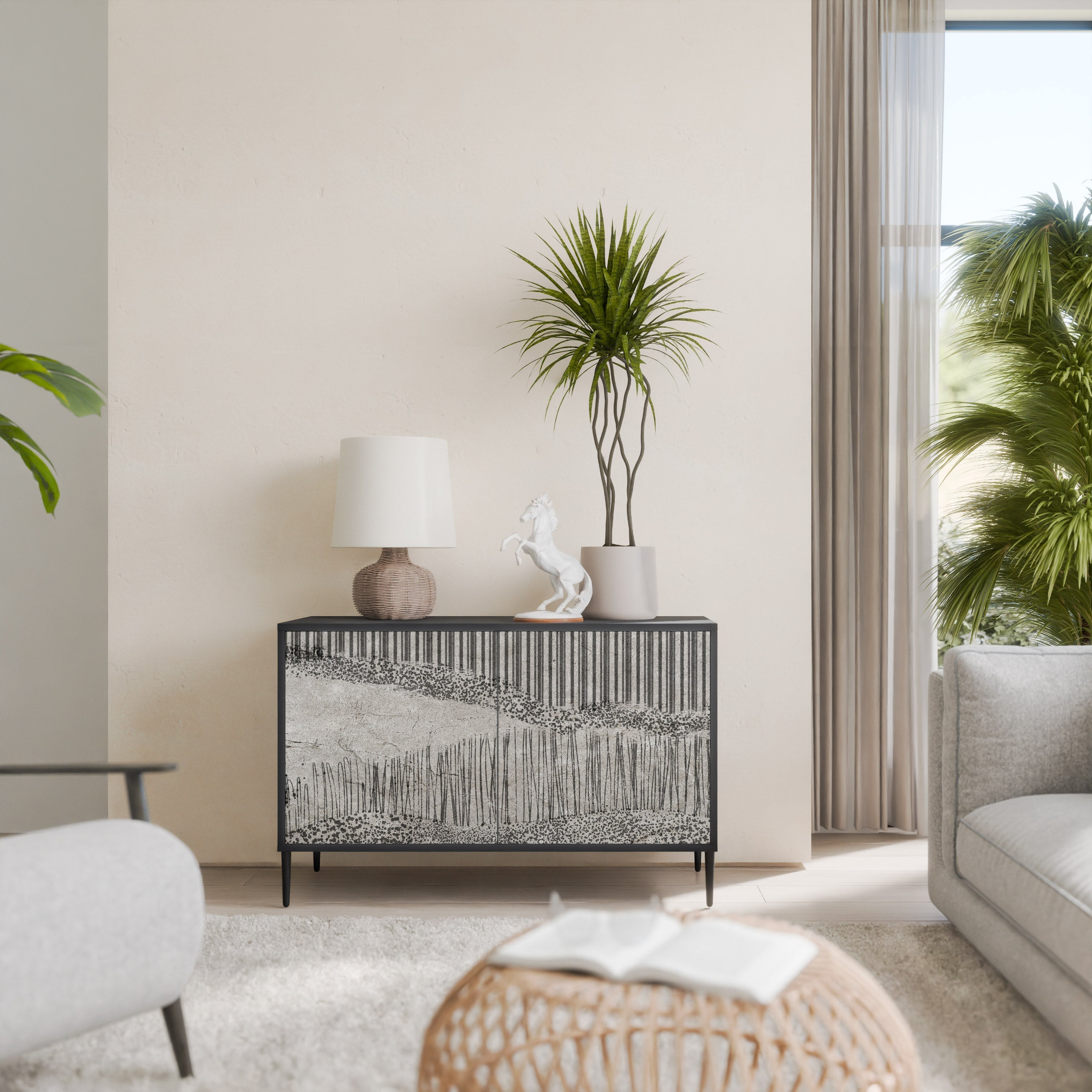 GRAIN LINES Aparador de 2 Portas em Acabamento Preto