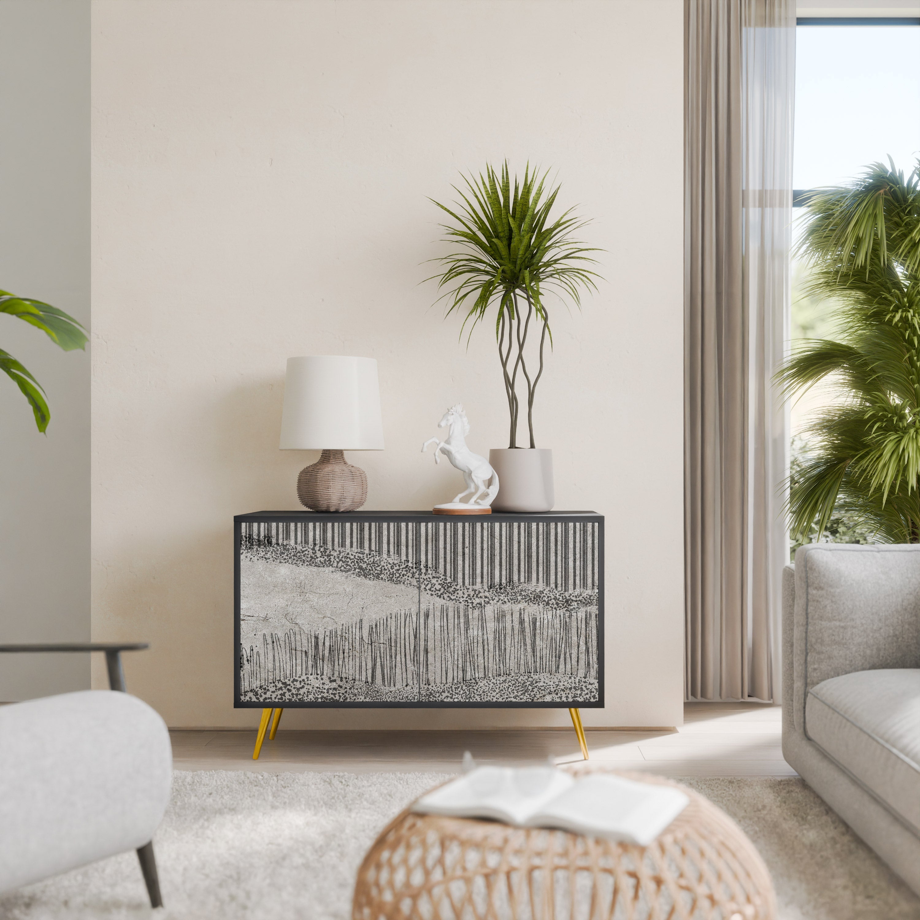 GRAIN LINES Aparador de 2 Portas em Acabamento Preto