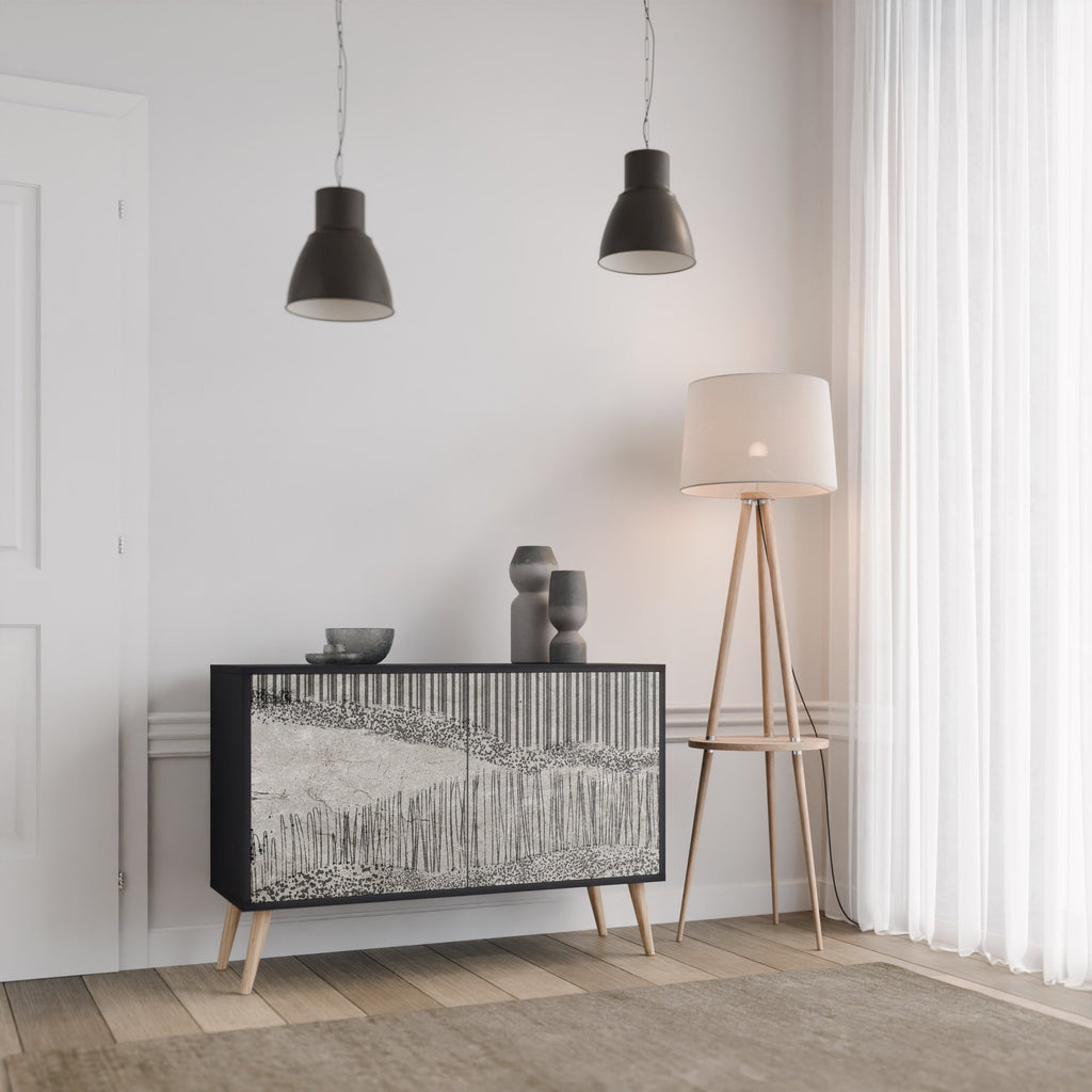 GRAIN LINES Aparador de 2 Portas em Acabamento Preto