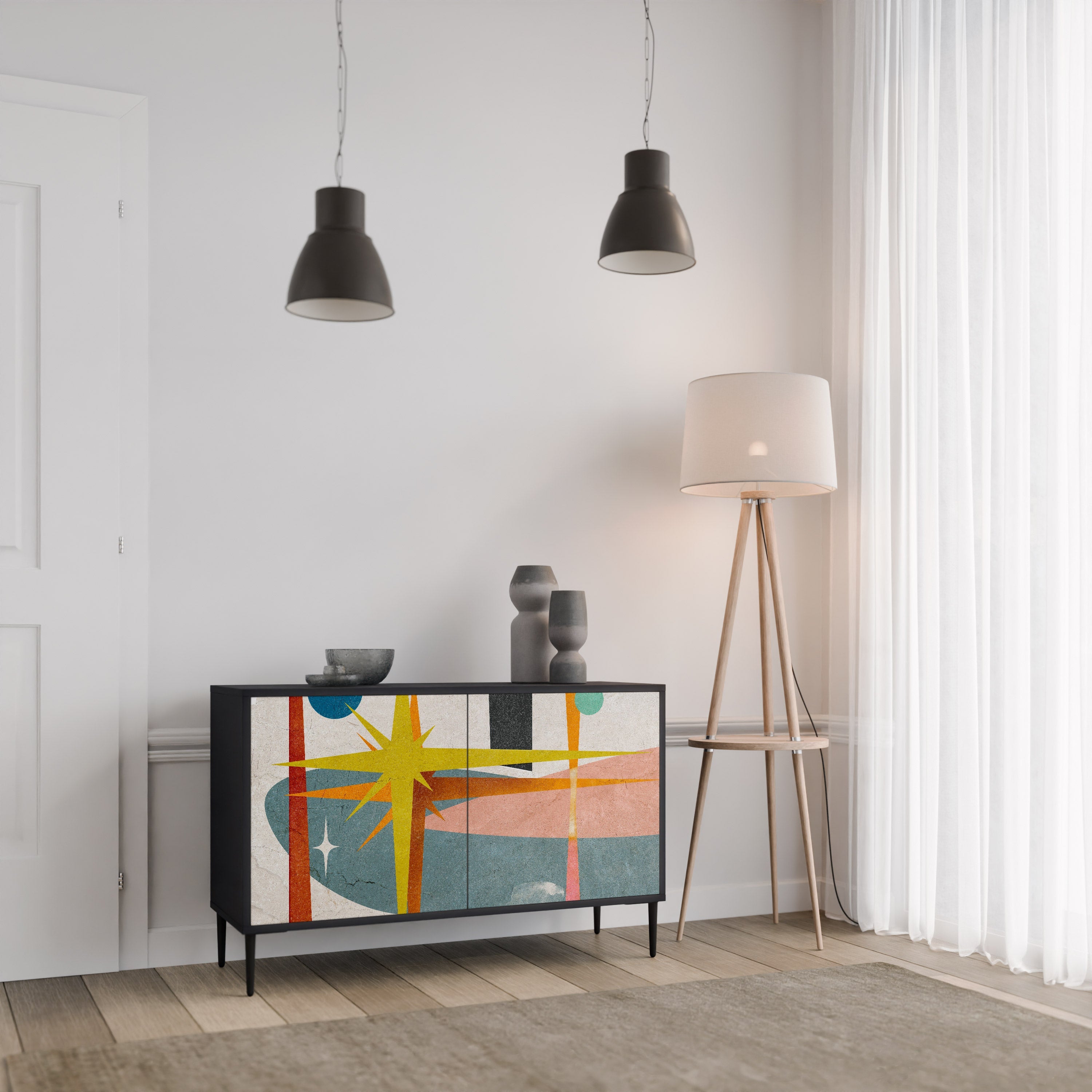 INTERSTELLAR VIBES Aparador de 2 Portas em Acabamento Preto