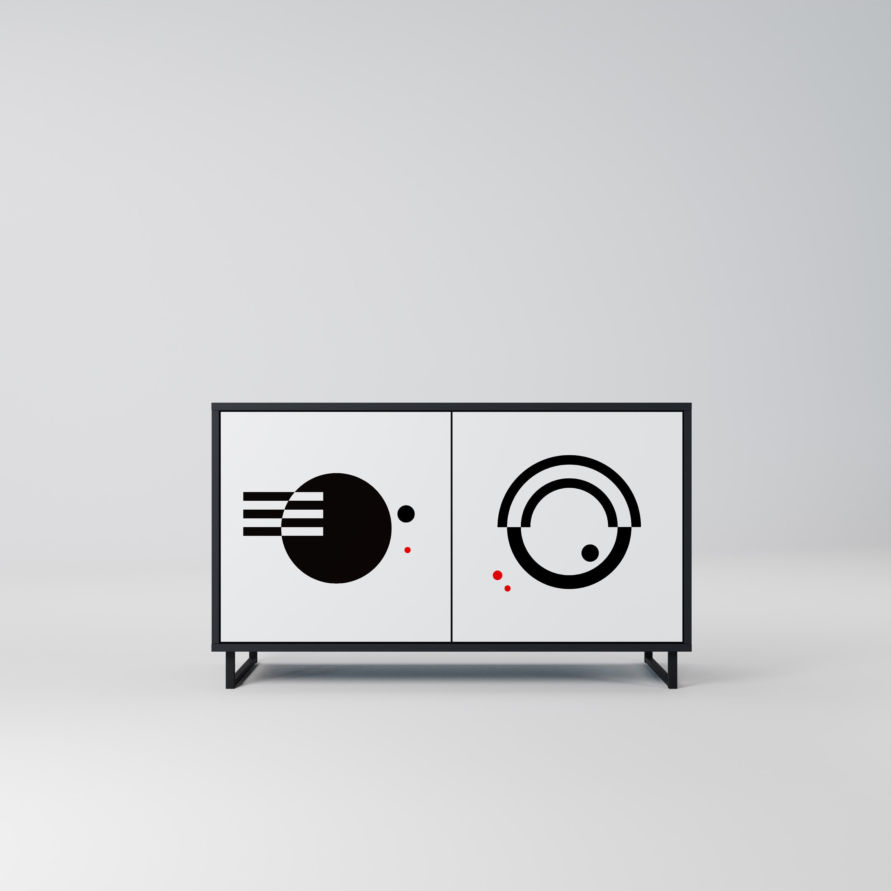 BLACK AND WHITE COMBINATION Aparador de 2 Portas em Acabamento Preto