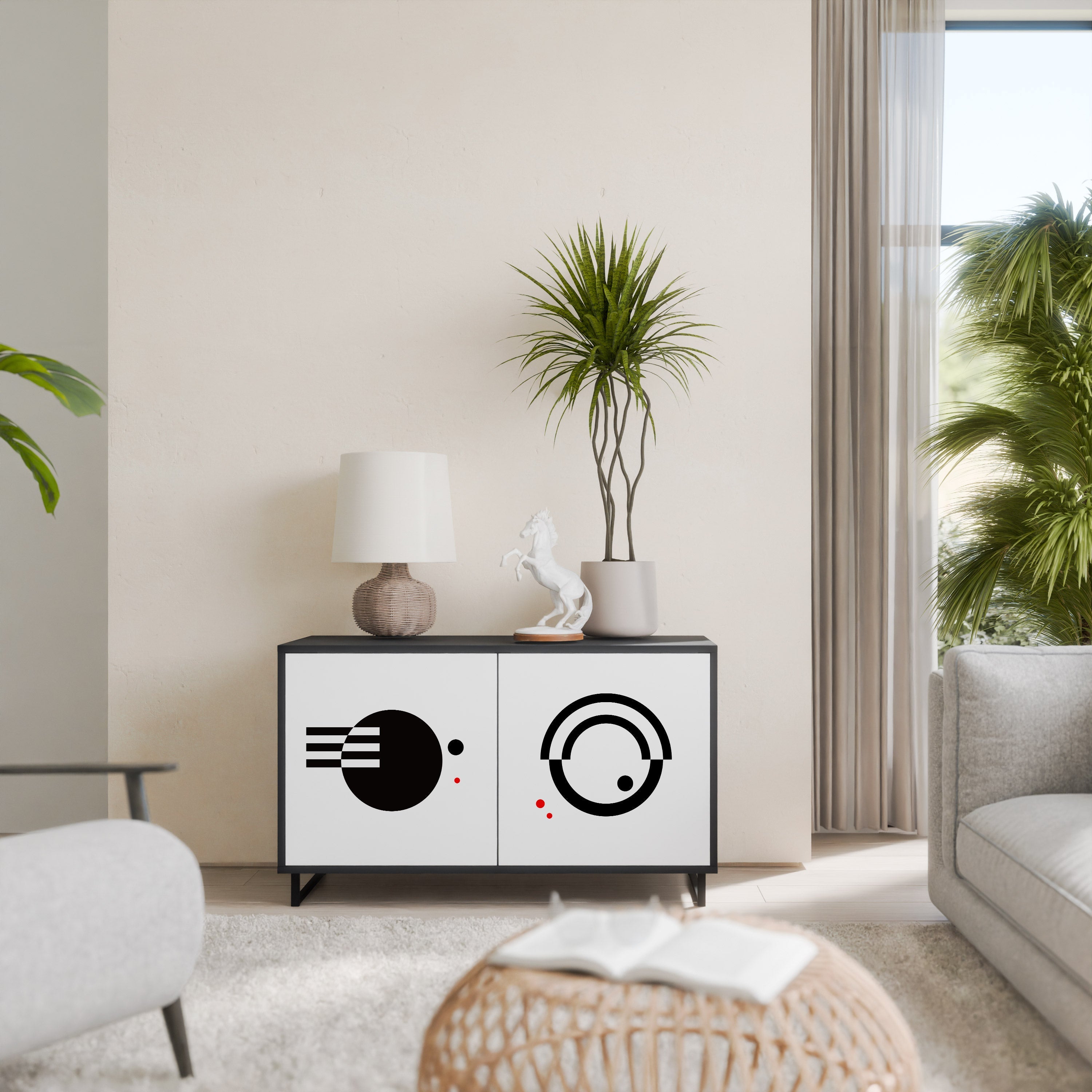 BLACK AND WHITE COMBINATION 2-Door Sideboard in Black Finish