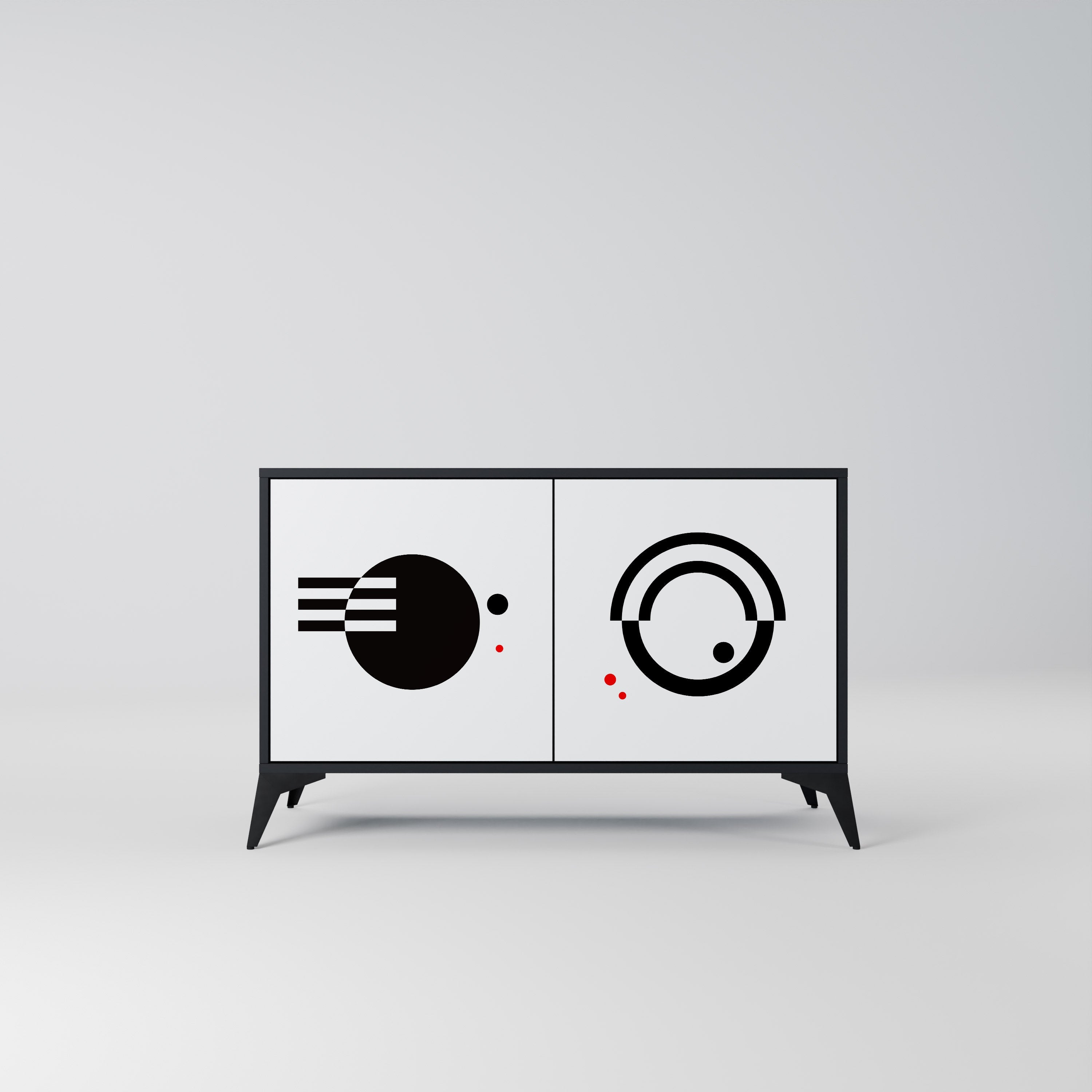 BLACK AND WHITE COMBINATION Aparador de 2 Portas em Acabamento Preto