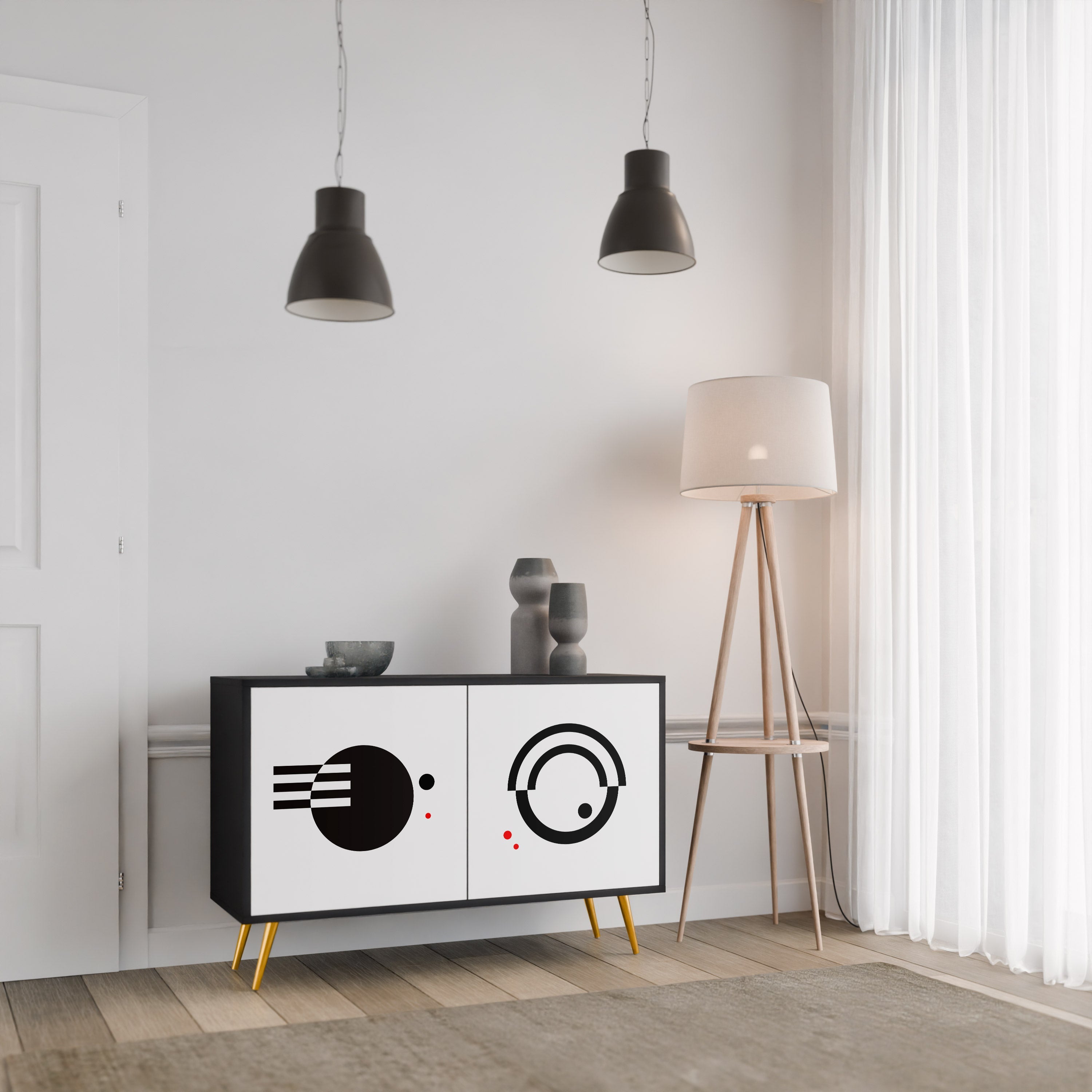 BLACK AND WHITE COMBINATION 2-Door Sideboard in Black Finish