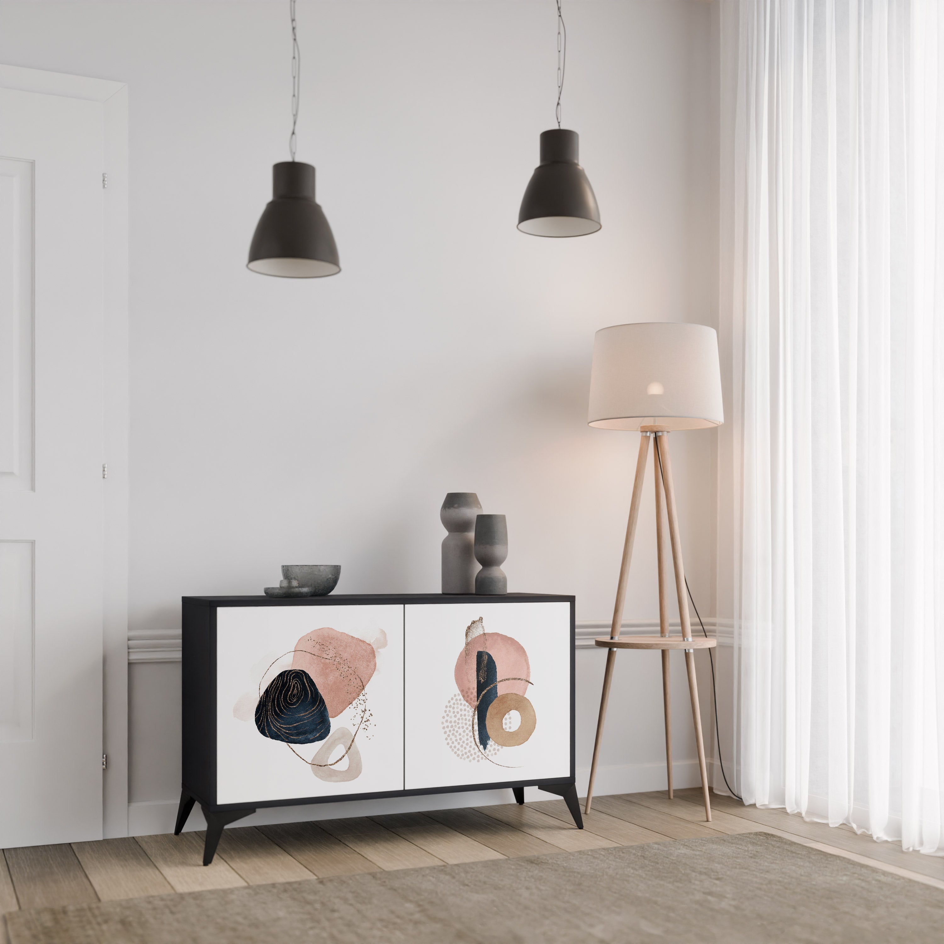 COLORFUL SHAPES Aparador de 2 Portas em Acabamento Preto