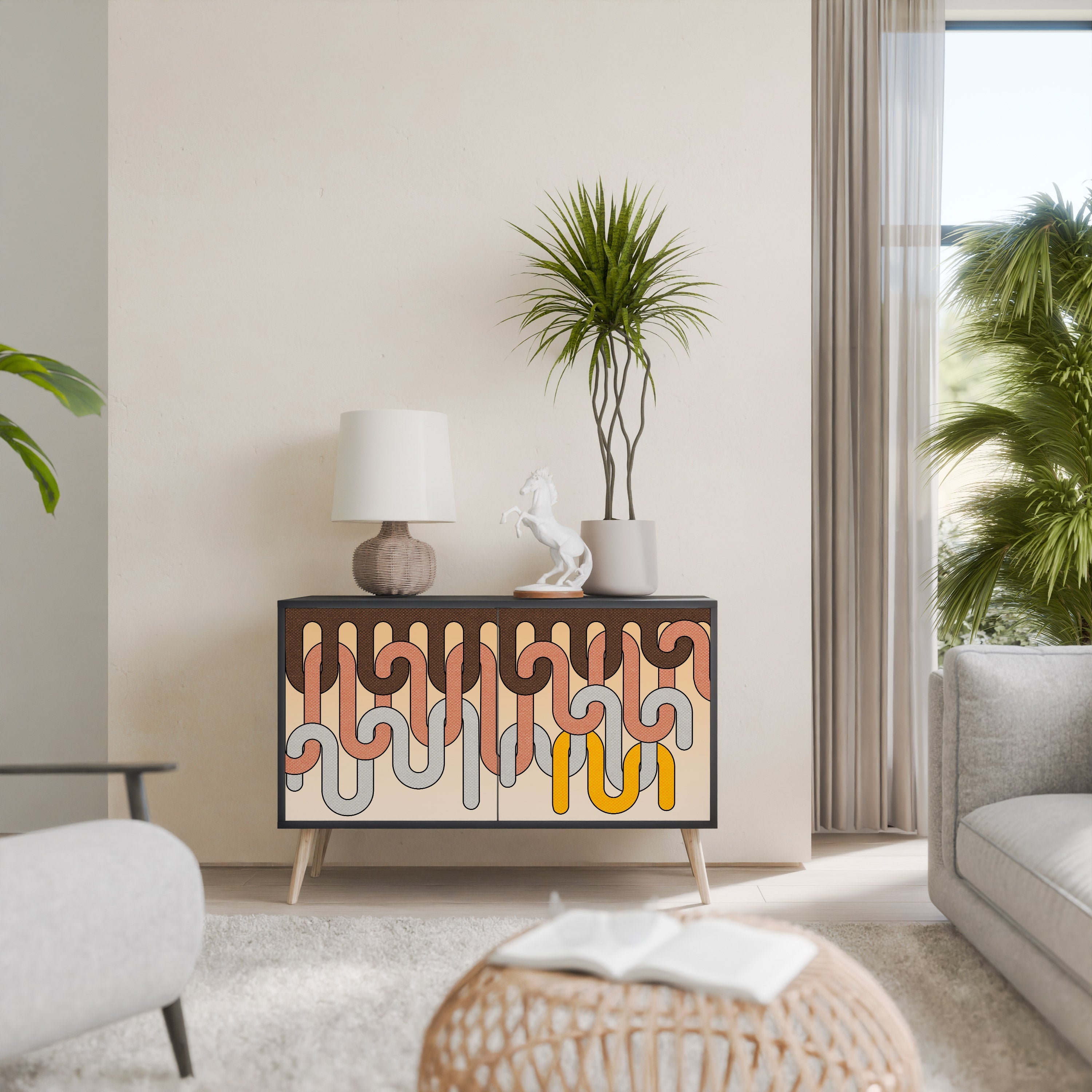 COLORFUL STRINGS Aparador de 2 Portas em Acabamento Preto