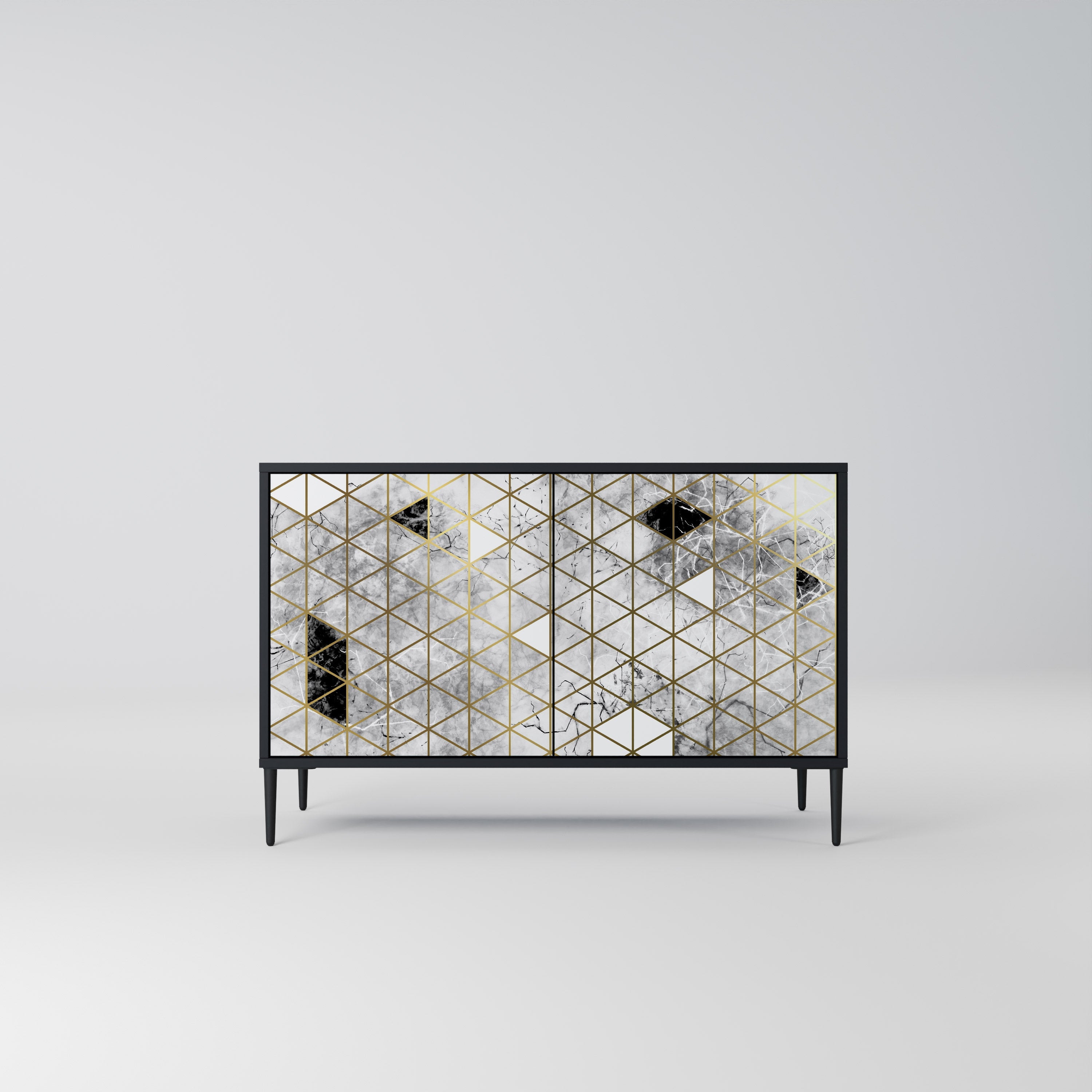 ASHEN ARIA Aparador de 2 Portas em Acabamento Preto