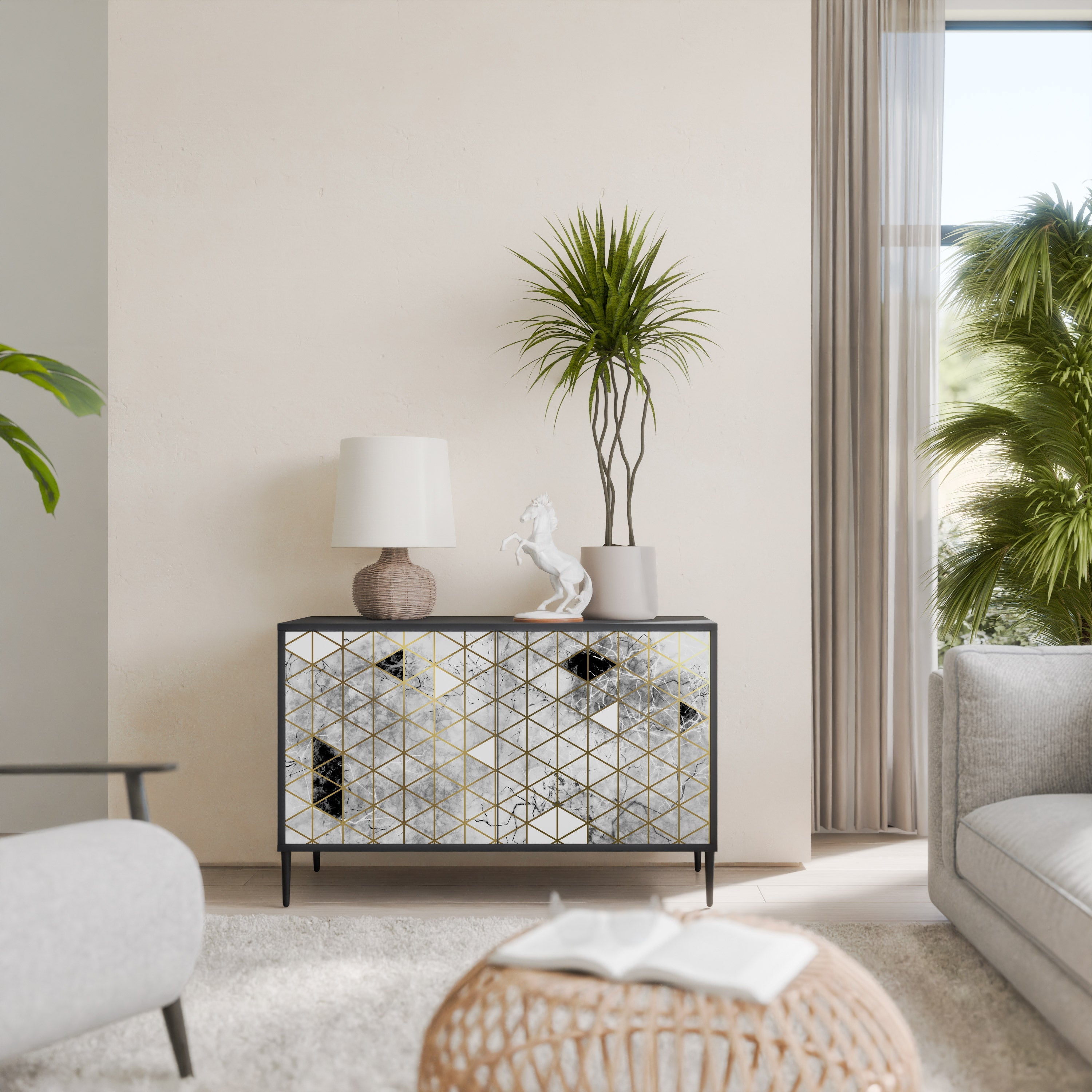 ASHEN ARIA Aparador de 2 Portas em Acabamento Preto