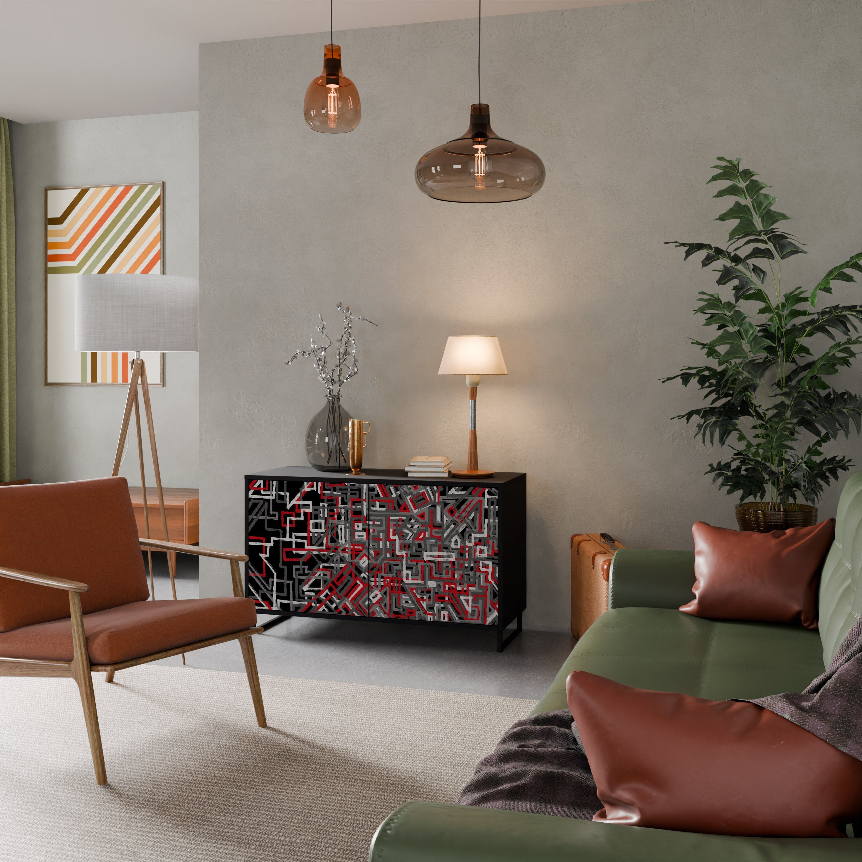 BROKEN LINES Aparador de 2 Portas em Acabamento Preto