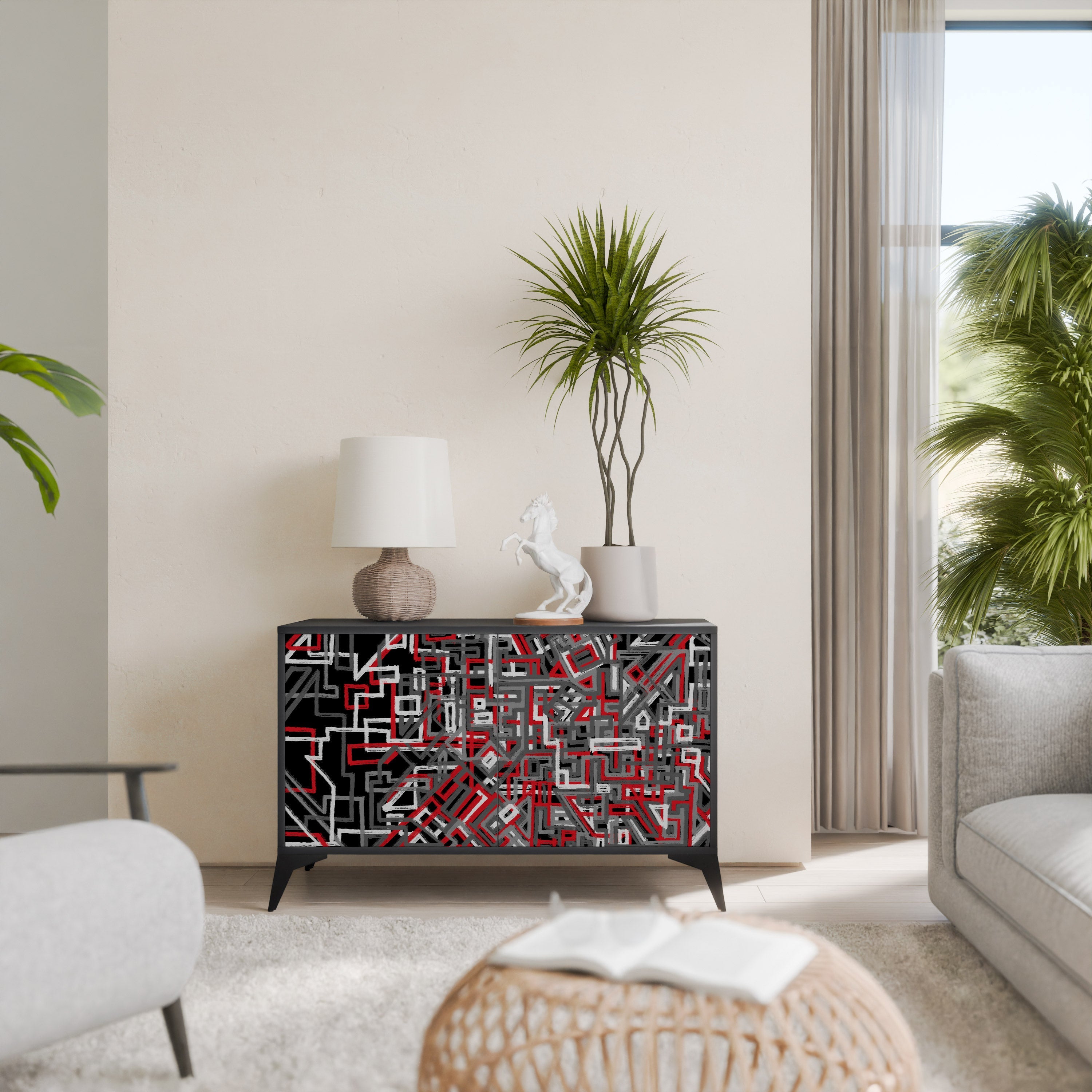 BROKEN LINES Aparador de 2 Portas em Acabamento Preto