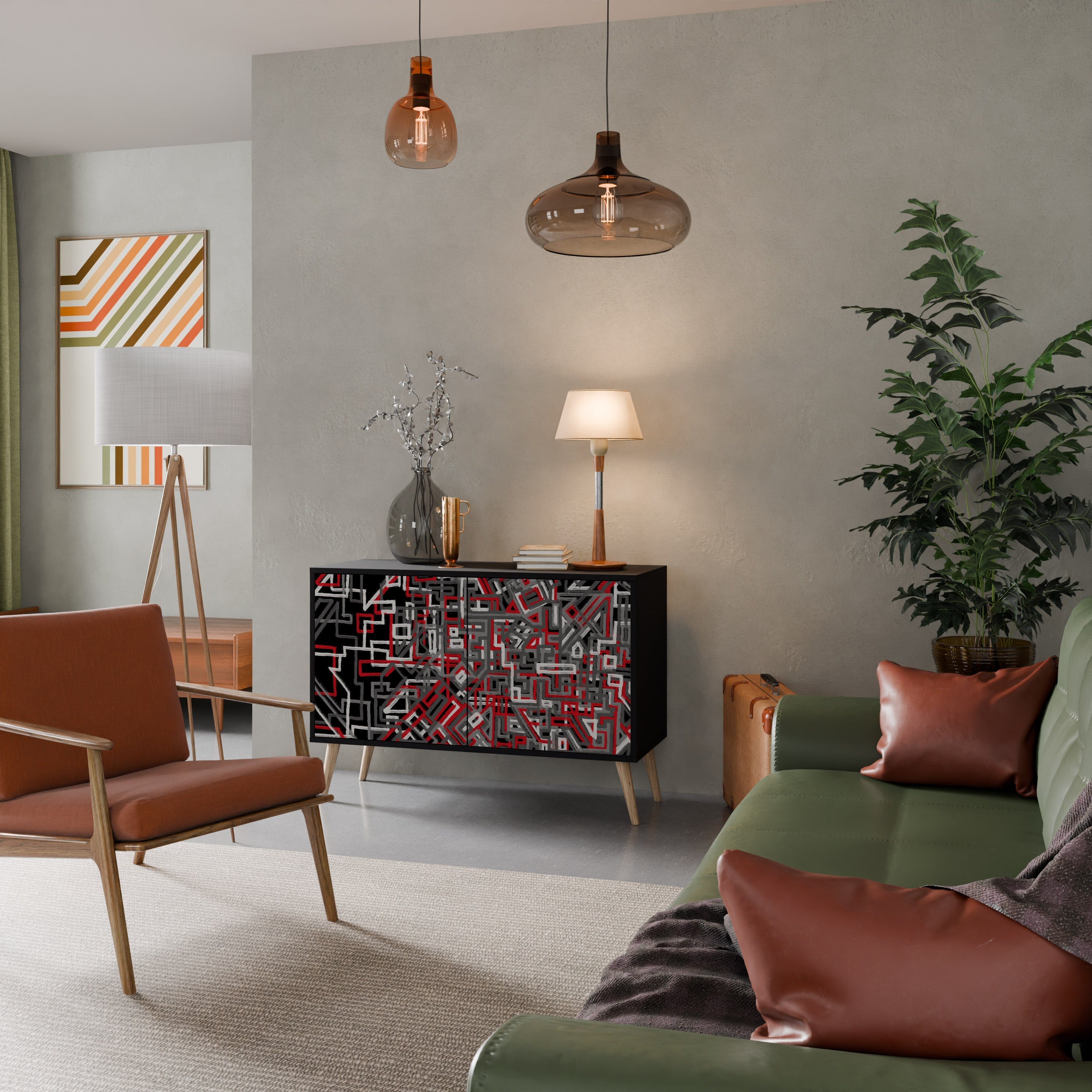 BROKEN LINES Aparador de 2 Portas em Acabamento Preto