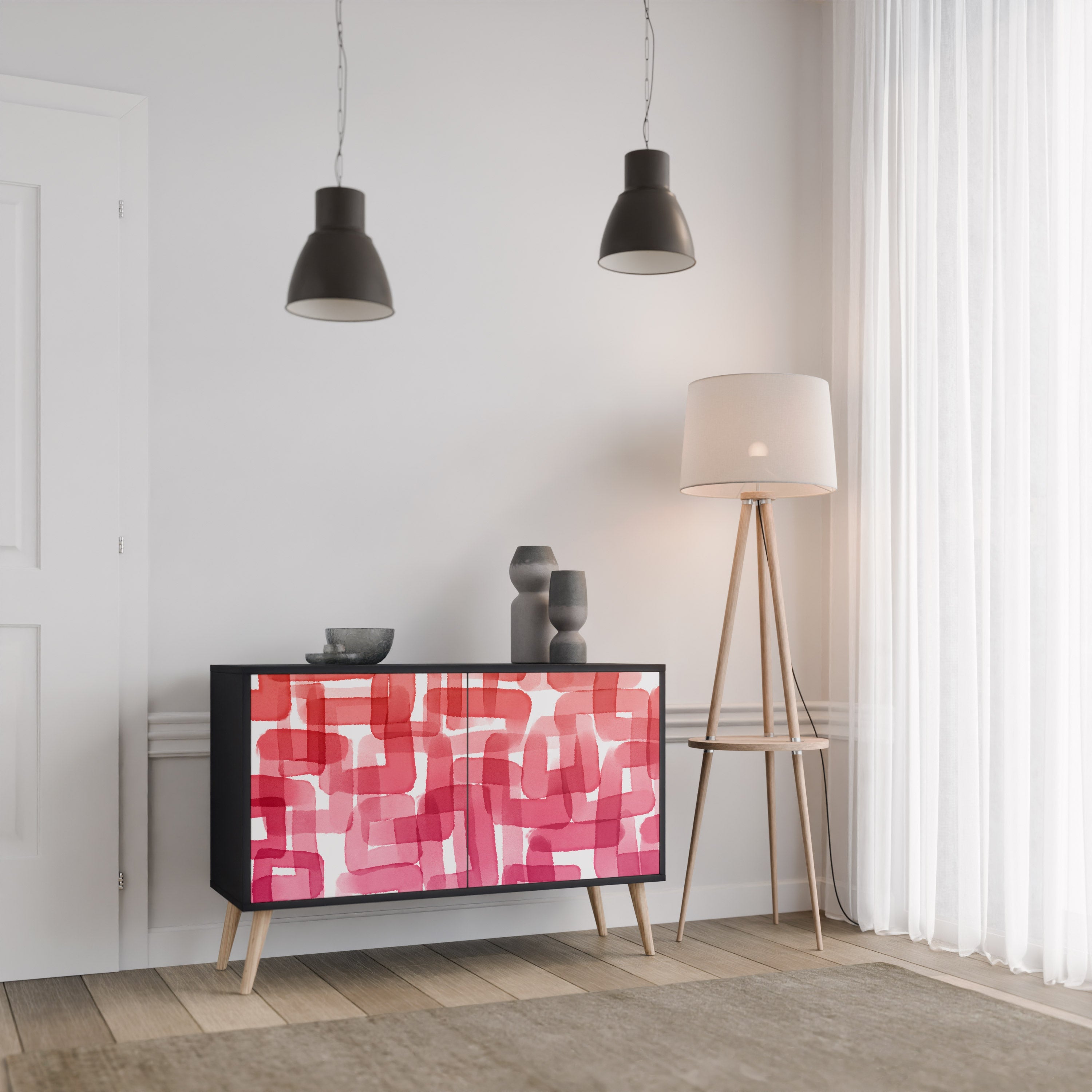 KALEIDOSCOPIC CUBISM 2-Door Sideboard in Black Finish