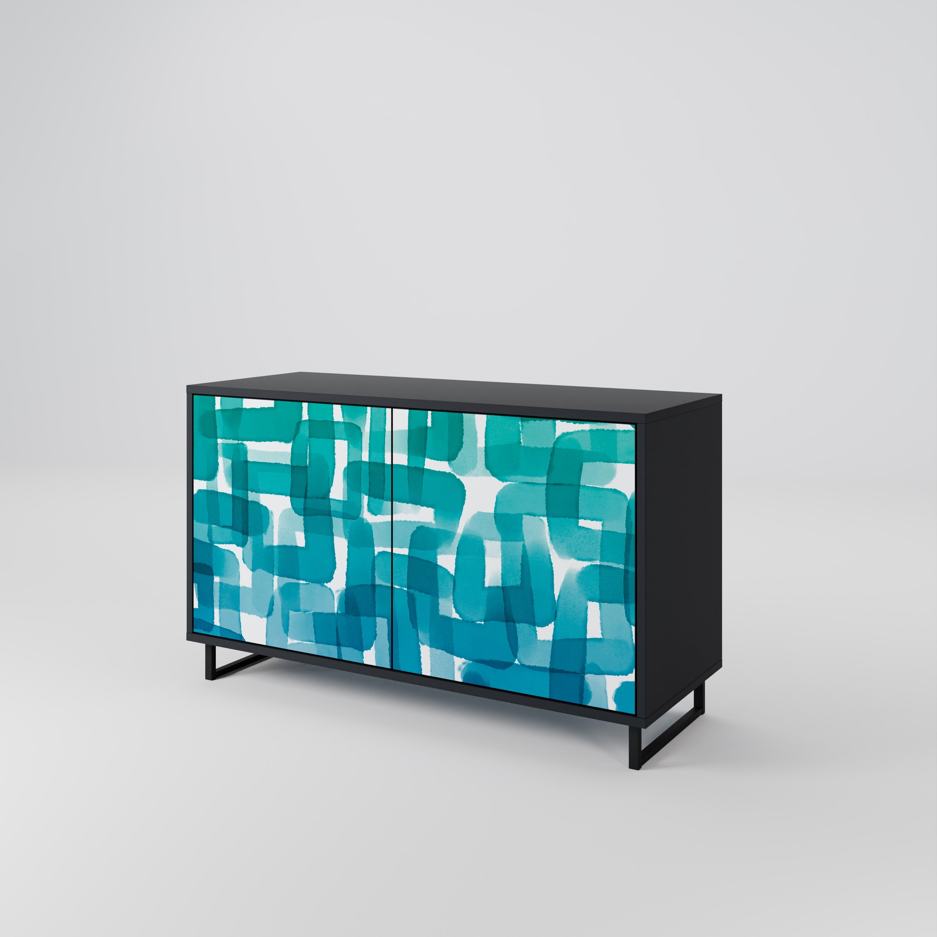 TURQUOISE RECTANGLES 2-Door Sideboard in Black Finish