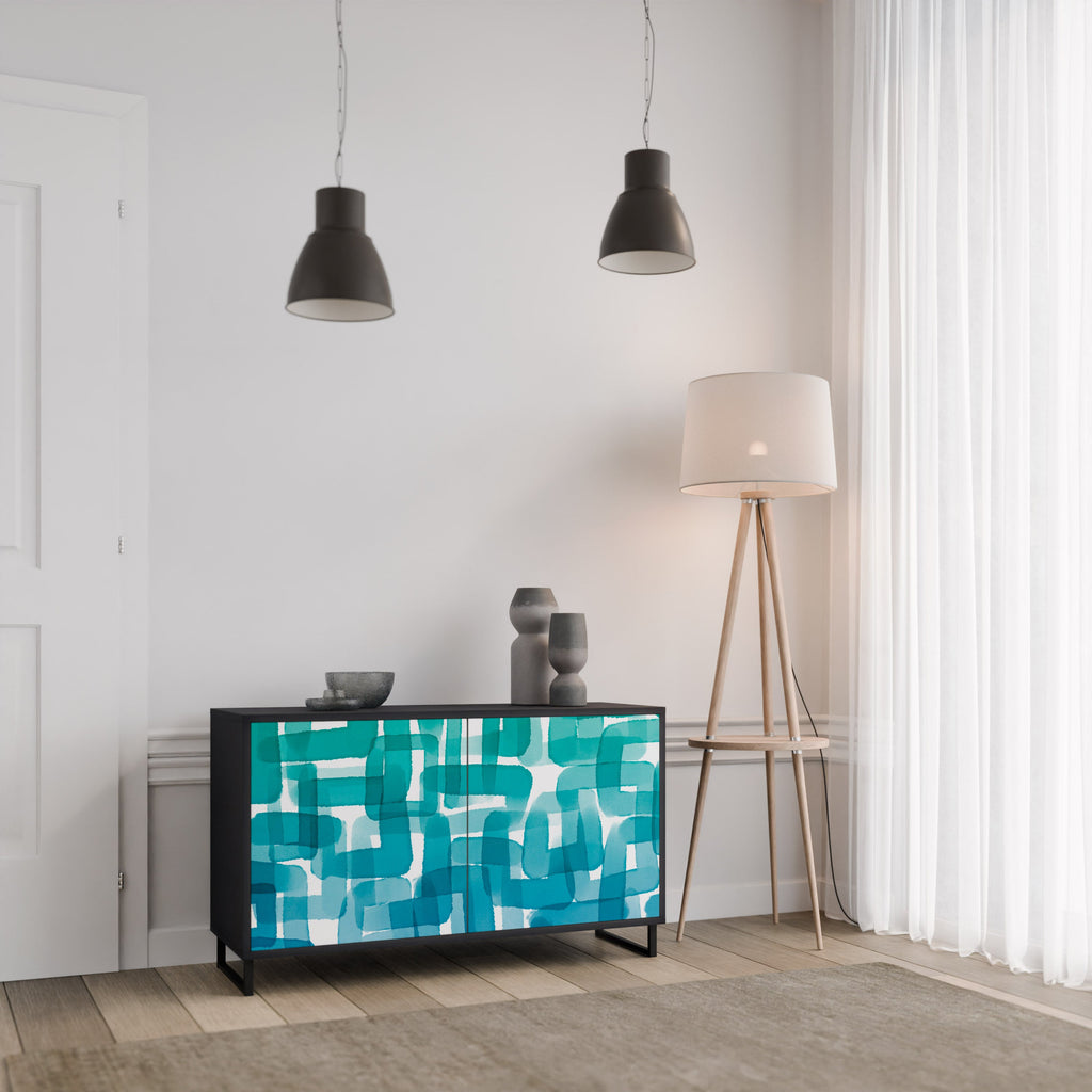 TURQUOISE RECTANGLES 2-Door Sideboard in Black Finish