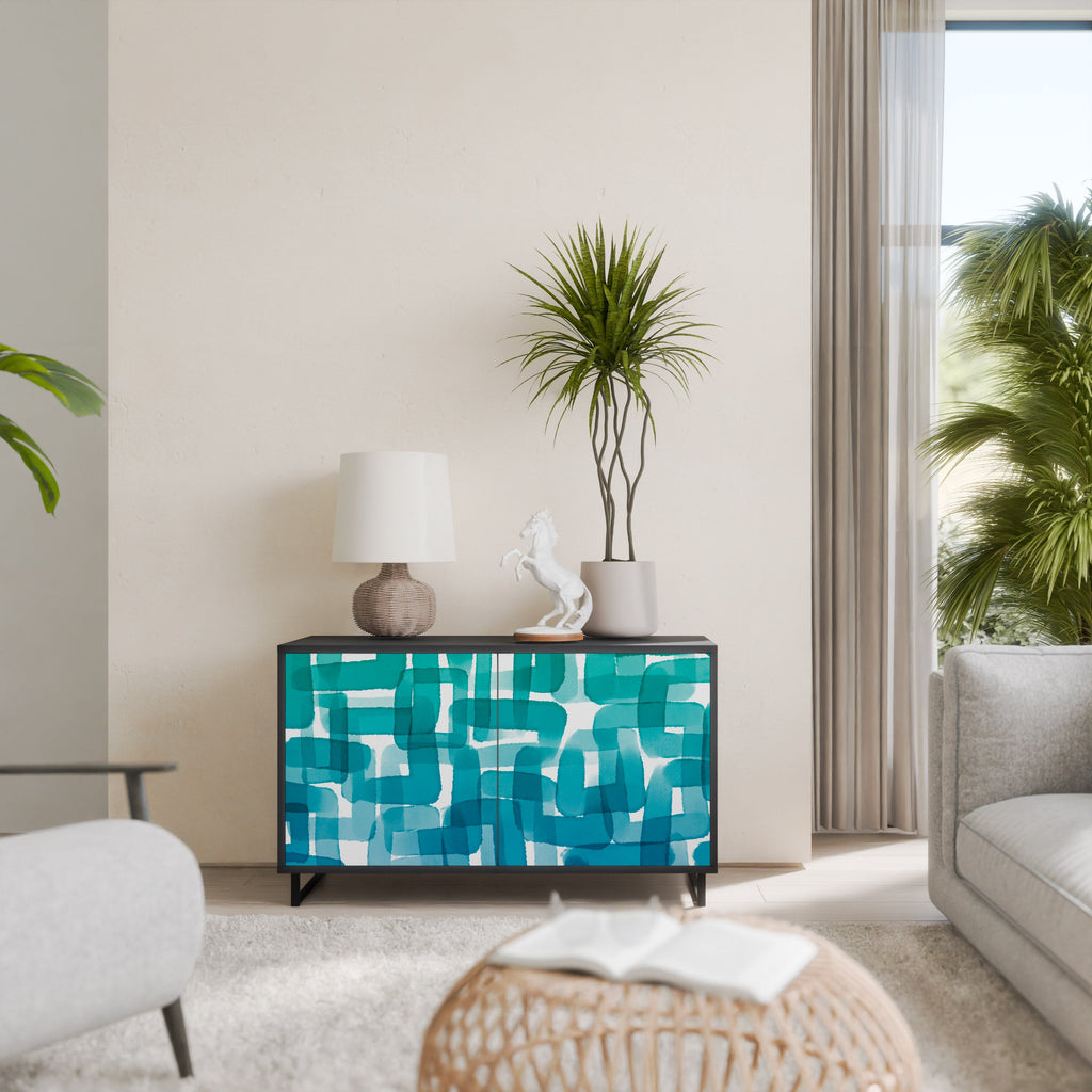 TURQUOISE RECTANGLES 2-Door Sideboard in Black Finish