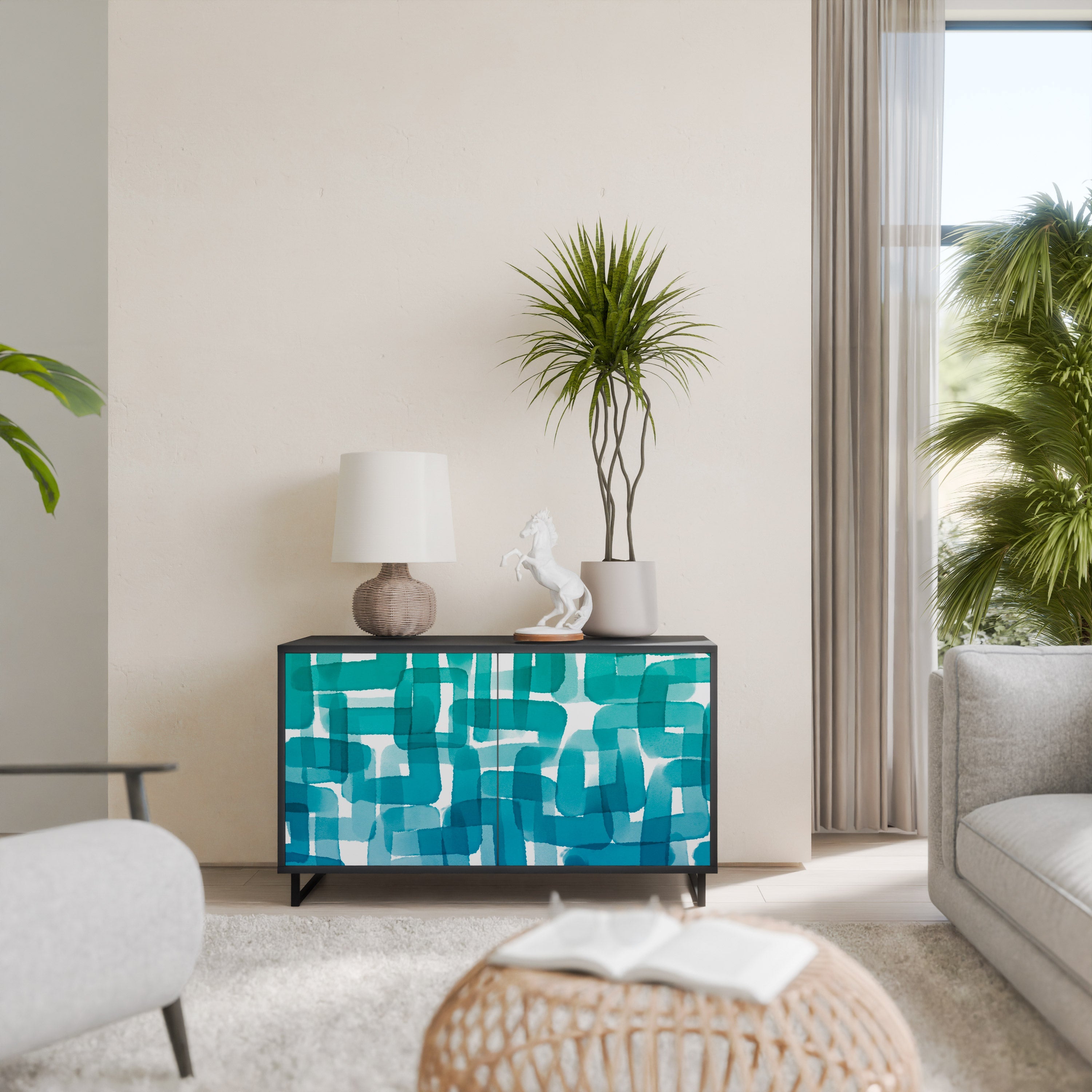 TURQUOISE RECTANGLES 2-Door Sideboard in Black Finish