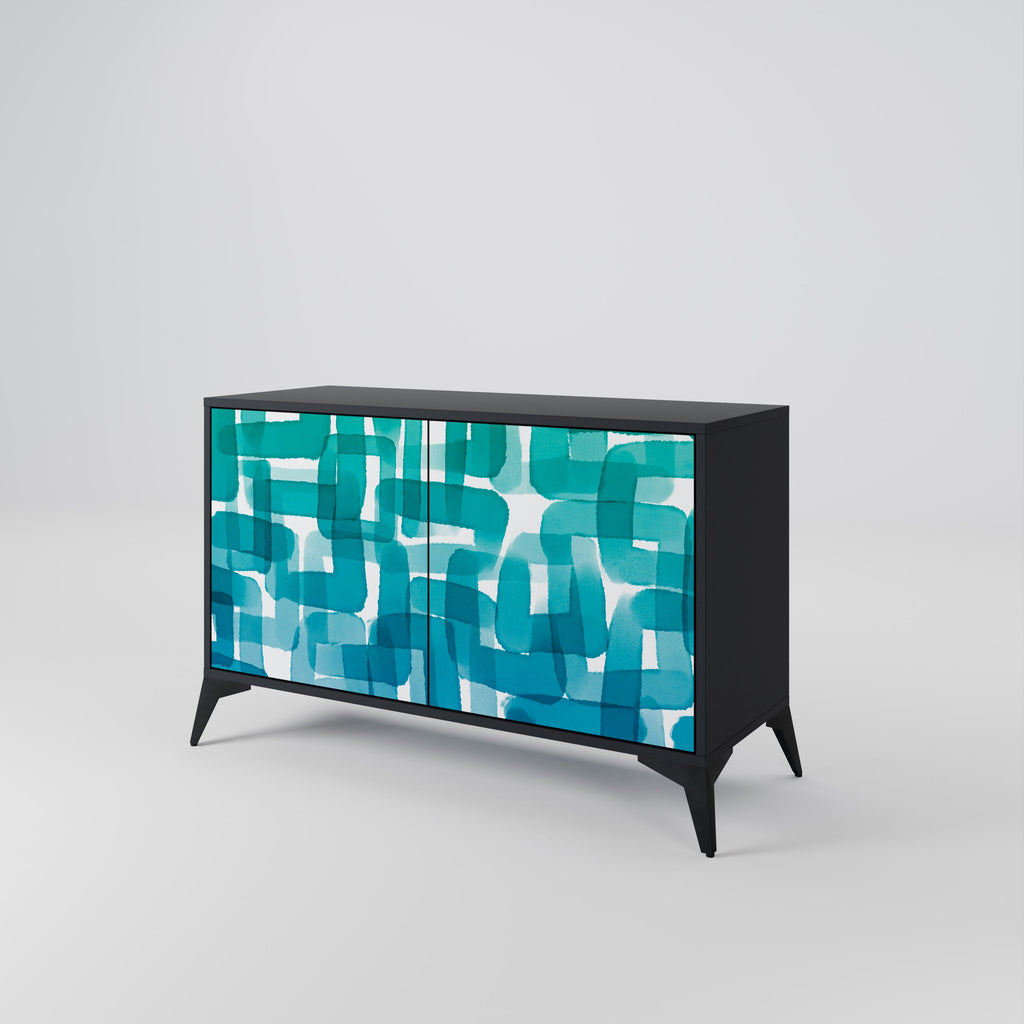 TURQUOISE RECTANGLES 2-Door Sideboard in Black Finish